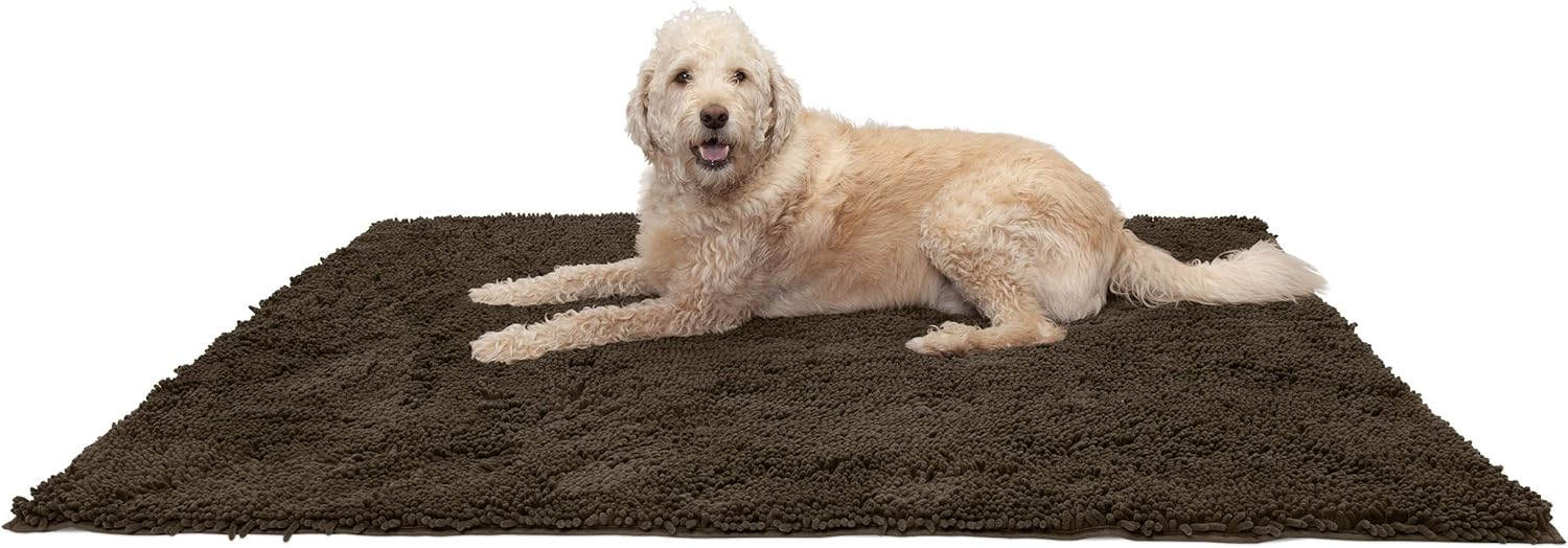 Tapete de cama Furhaven para mascotas como perros y gatos  Alfombra para comida y toalla de baño de gamuza y felpilla absorbente para patas sucias,