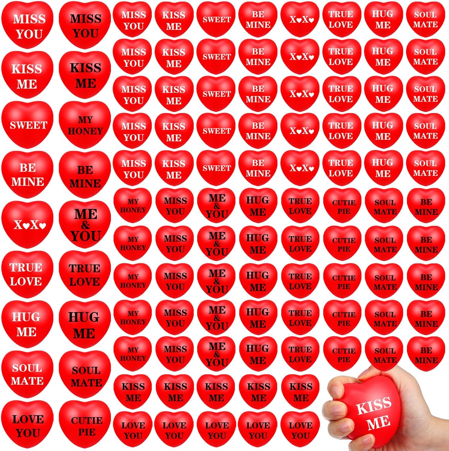 108 bolas de estrés con forma de corazón para el día de San Valentín, bolas rojas para apretar, bolas de espuma para aliviar el estrés, minibolas de