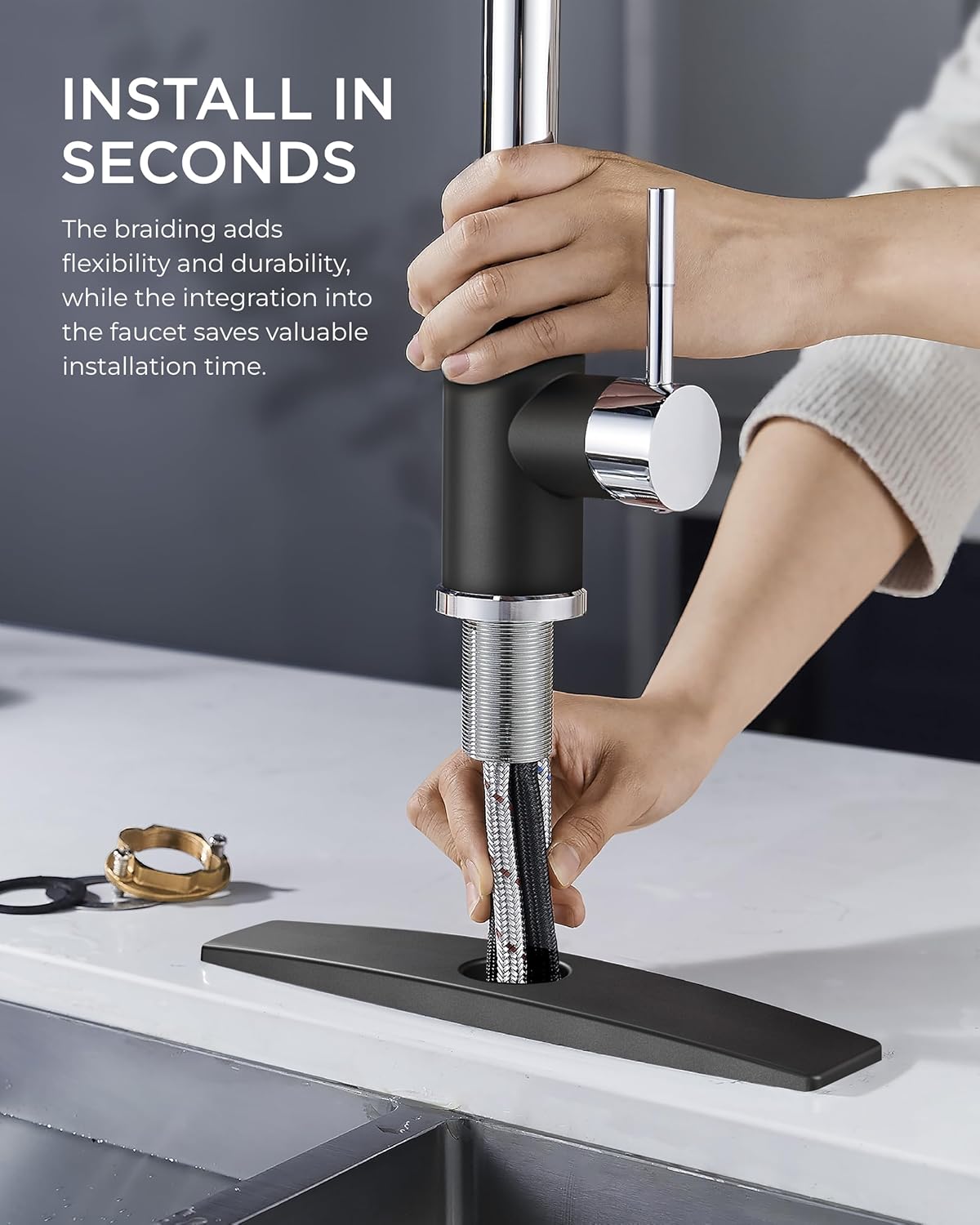 FORIOUS Grifo de cocina, grifo de fregadero de cocina con rociador extraíble, grifo de cocina comercial extraíble para fregadero de 1 o 3 agujeros,