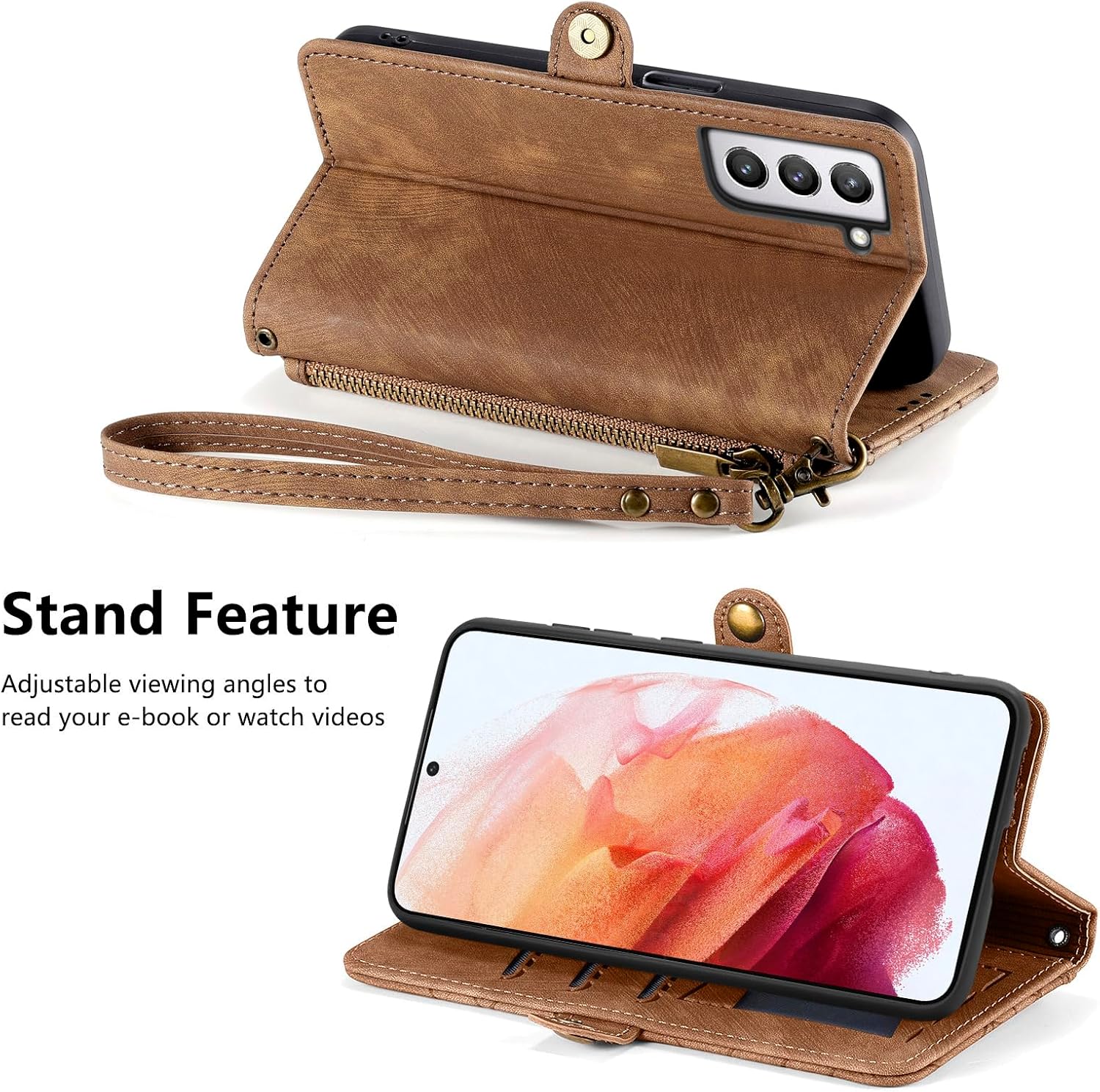 Asuwish Funda de teléfono para Samsung Galaxy S21 5G de 6.2 pulgadas con protector de pantalla de vidrio templado y correa para la muñeca de cuero