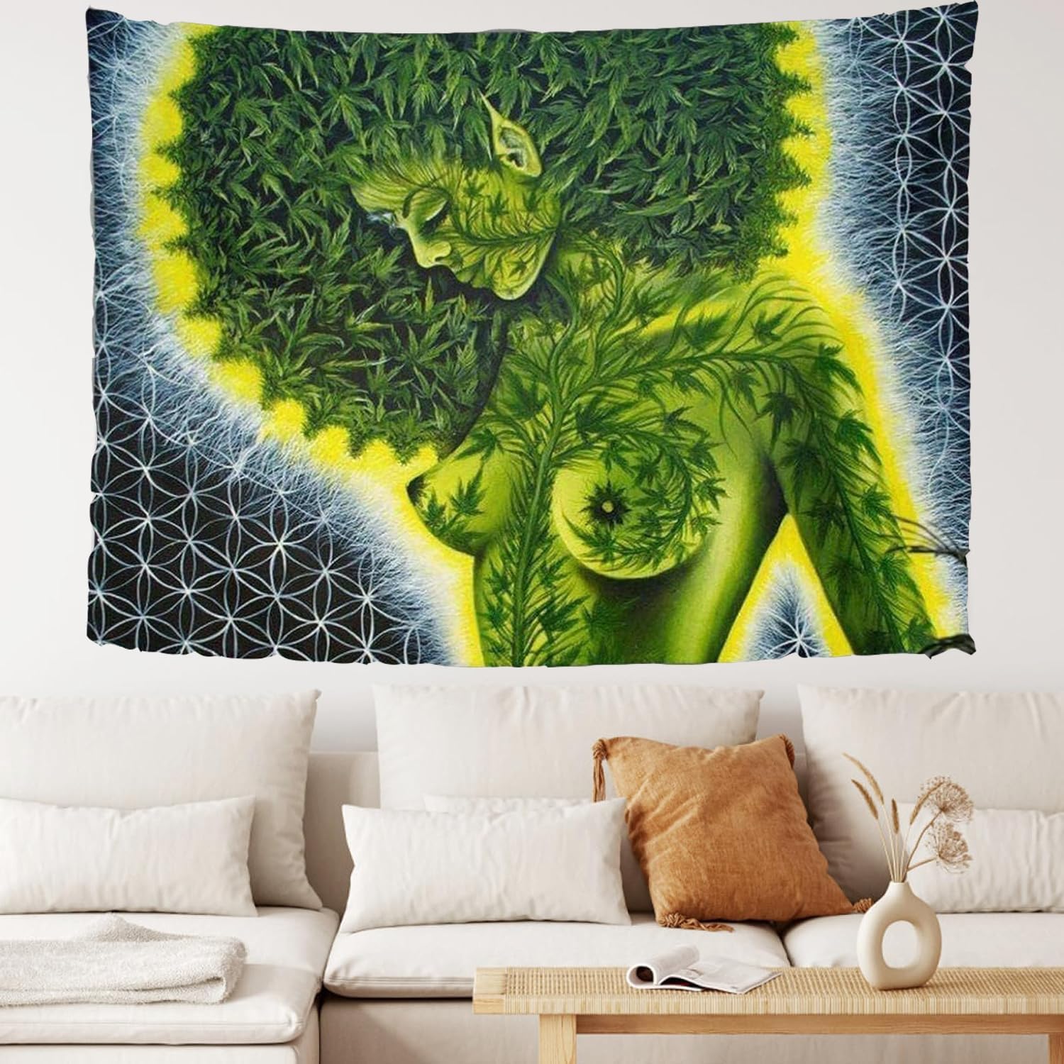 Brccee AC Tapiz de pared de belleza, hojas de marihuana verde, hippie, afroamericanas, para colgar en la pared, decoración del hogar, 60 x 80