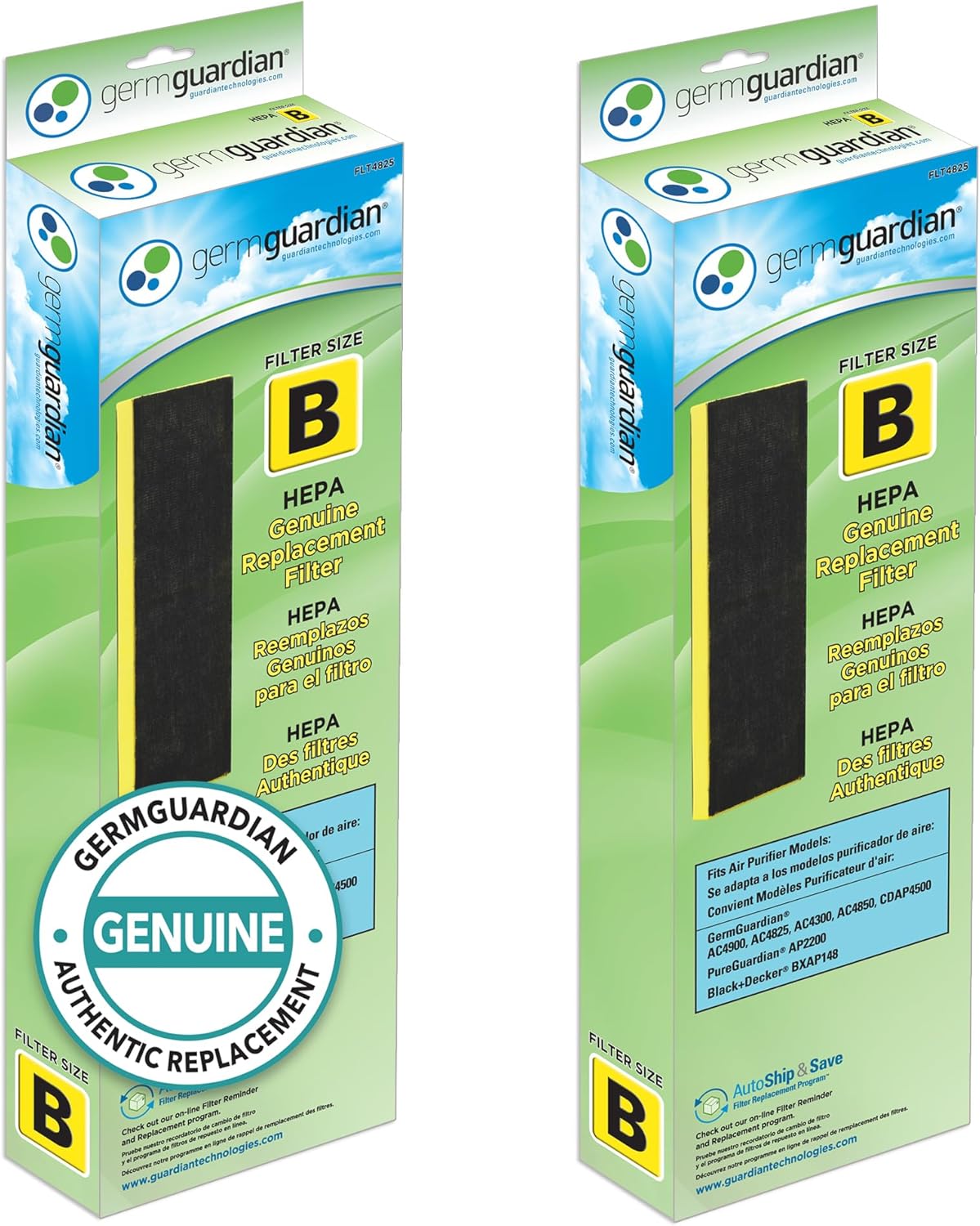 Filtro para purificador de aire GermGuardian FLT4825, filtro B True HEPA auténtico de repuesto para purificadores de aire GermGuardian de la serie