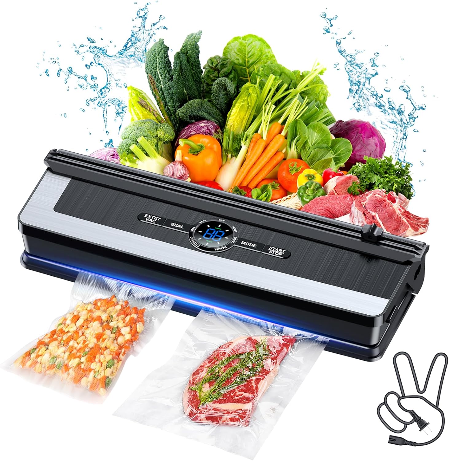Máquina selladora al vacío – Máquina selladora al vacío de alimentos 8 en 1 con cortador integrado, sistema automático de sellado de aire, indicador