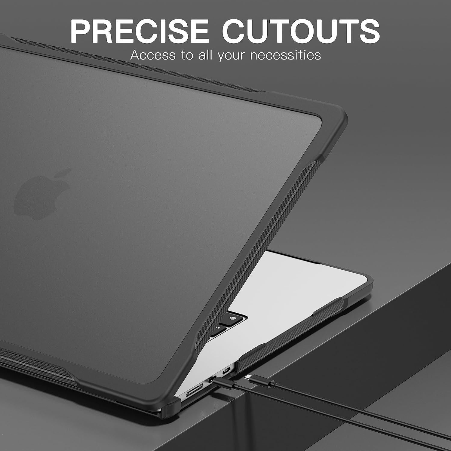Batianda Funda de protección definitiva para M3 MacBook Air de 15 pulgadas 2024 A3114 2023 modelo M2 A2941, bordes de fibra de carbono mate, a