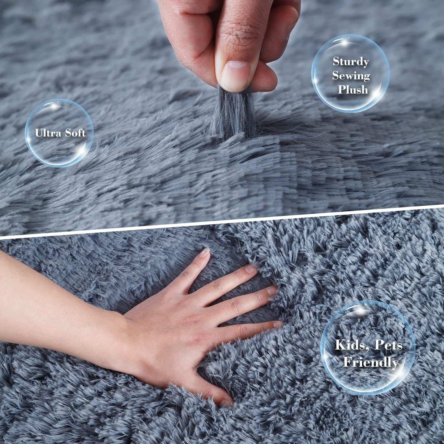 Blue Area Rugs for Living Room, Ultra Soft 4×6 Feet Blue Grey Shaggy Rugs for Bedroom, Kids Room, Home Decor High Pile Velvety 4’x6′ Shag Carpets