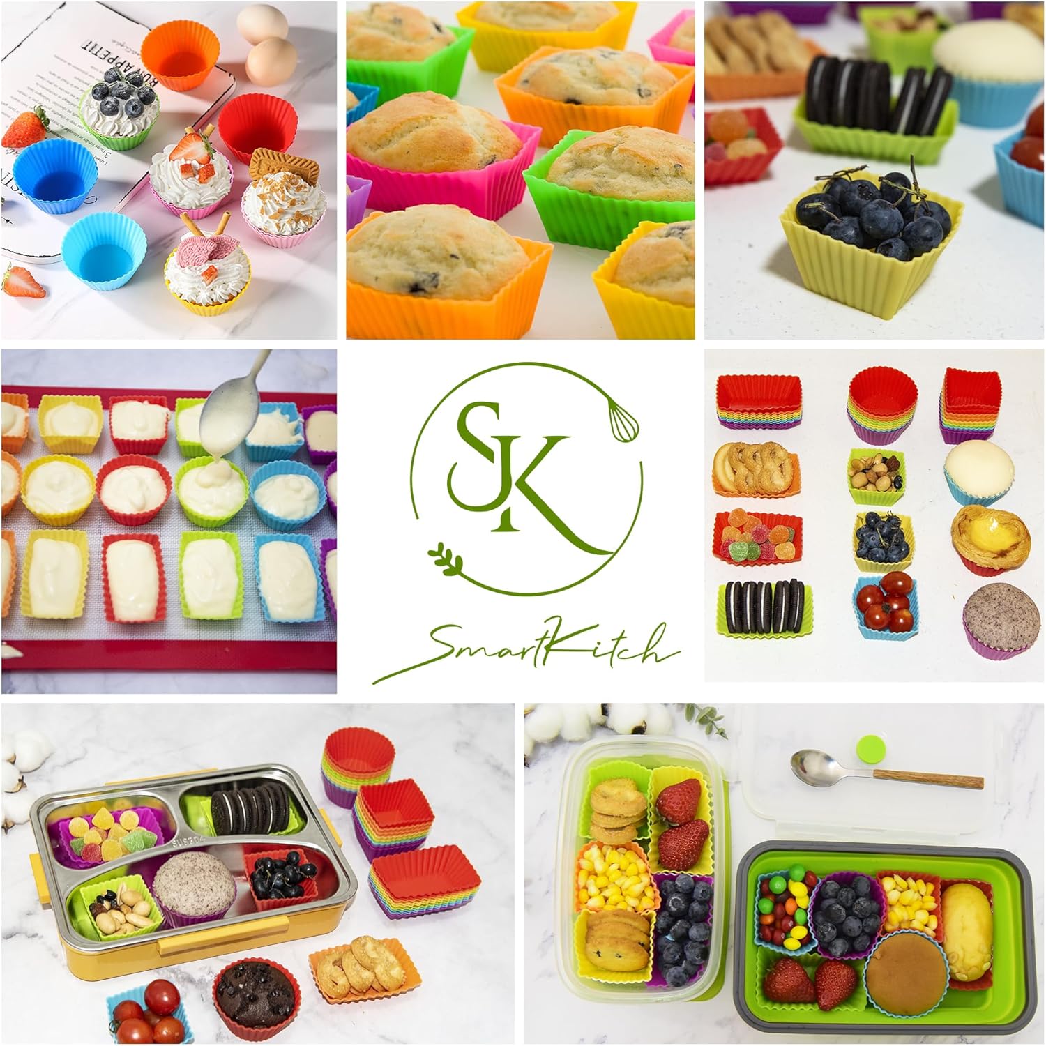 Forros de silicona para cupcakes, 36 divisores de silicona para loncheras, tazas de silicona antiadherentes, accesorios de caja Bento para niños