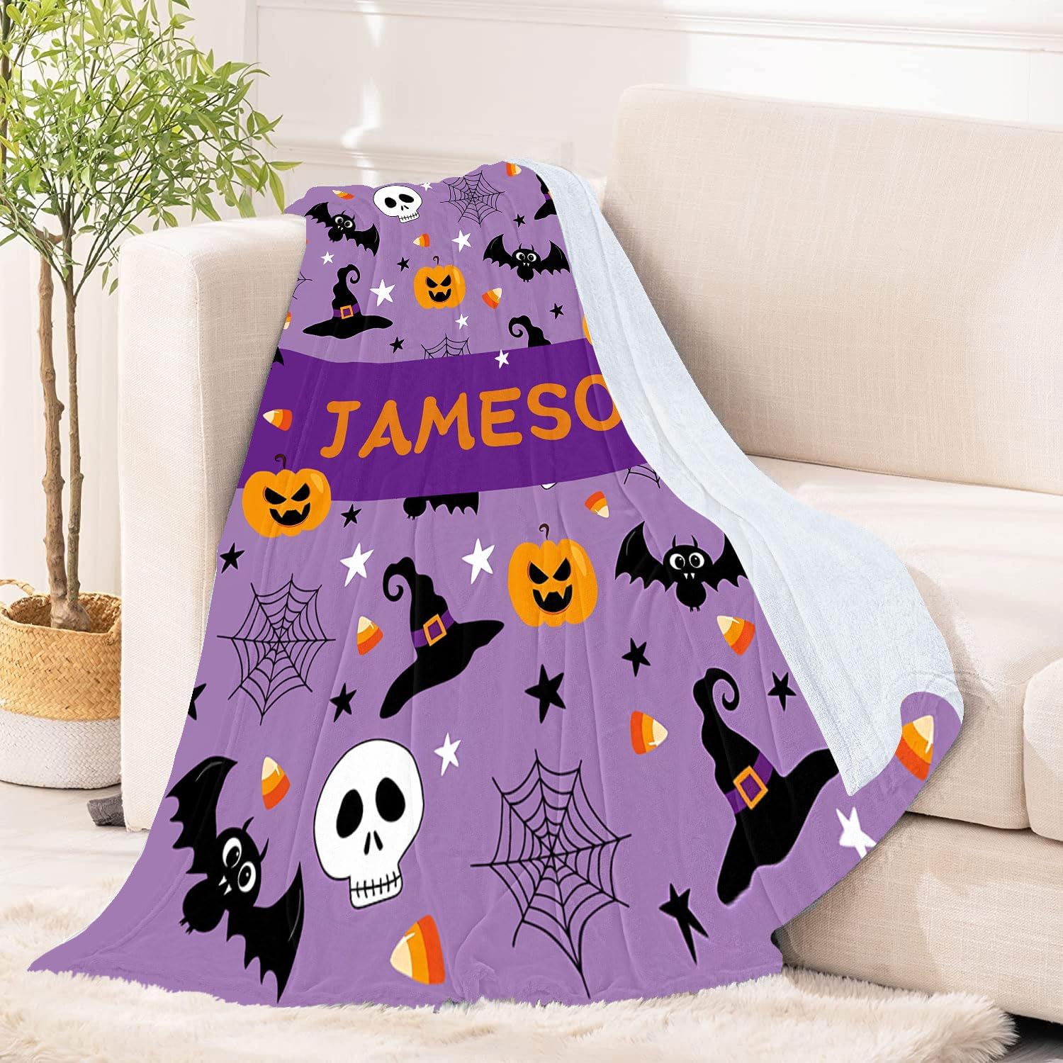 Mantas de Halloween para sofás y camas, manta suave con telarañas, sombrero de brujas, murciélago negro y patrones decorativos de calabaza, manta de