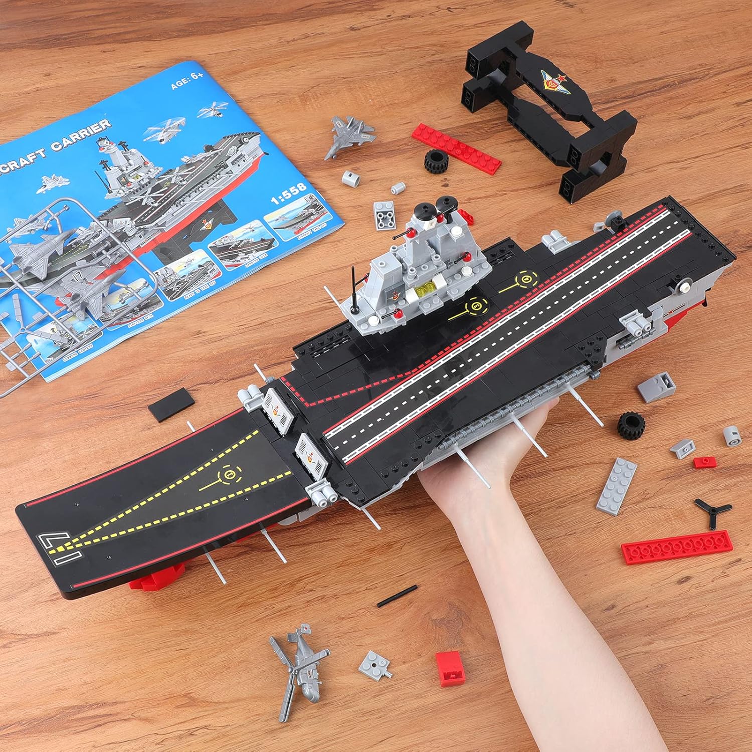 Juego de bloques de construcción de juguete con caja de almacenamiento, 1131 piezas, acorazado del ejército, aviones, barco, juguete de construcción