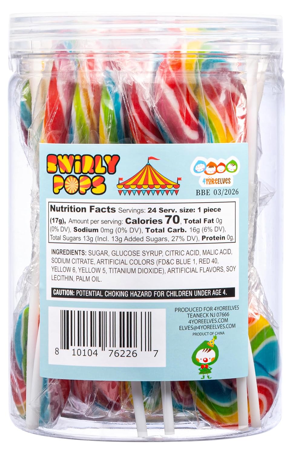 4YoreElves – Paletas de arco iris envueltas individualmente, repletas de sabor afrutado, grandes paletas de remolino para fiestas de cumpleaños de