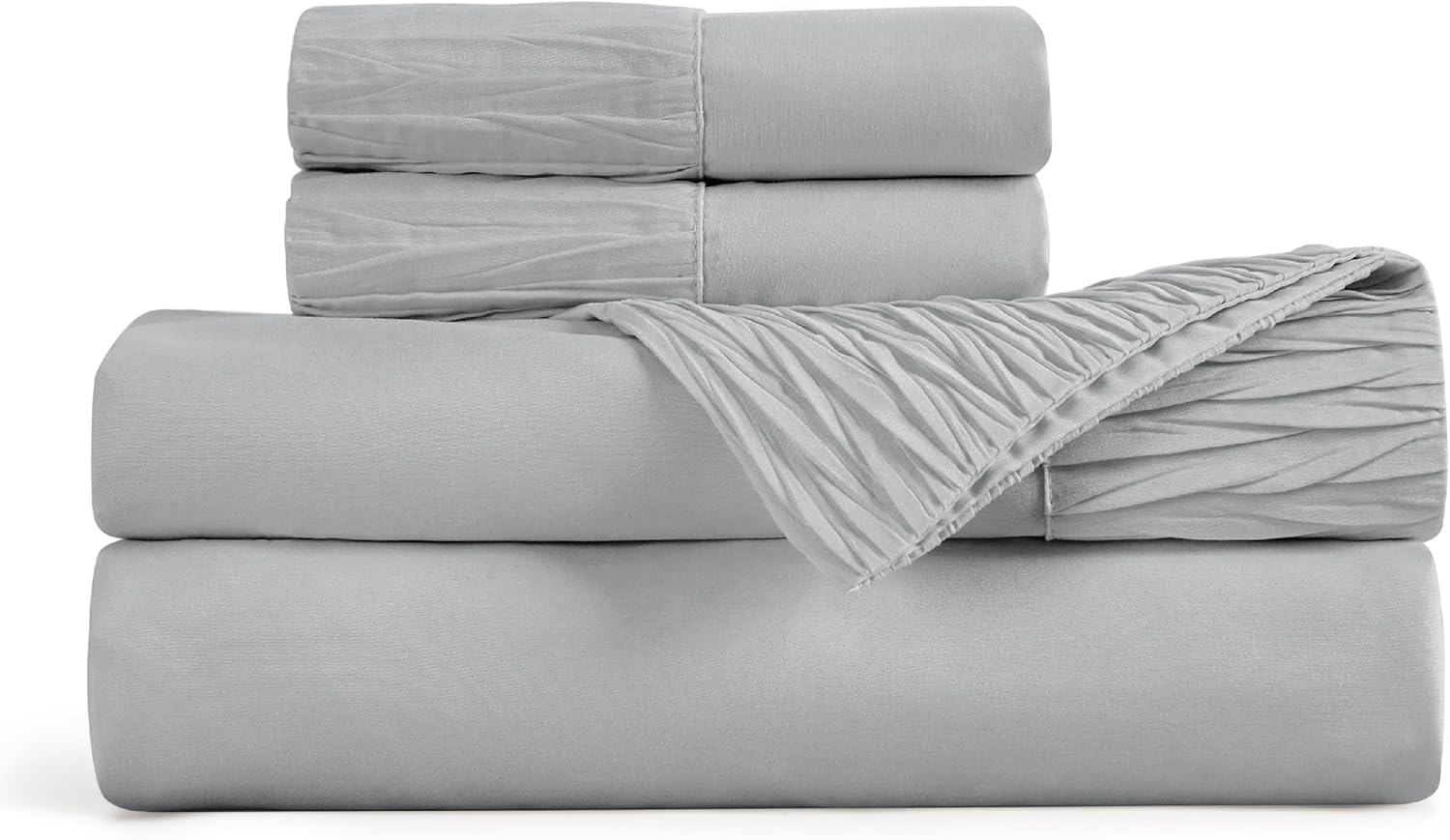 Bedsure Sábanas de tamaño King  Sábanas suaves para cama de tamaño King, 4 piezas de hotel de lujo gris King, juego de sábanas de microfibra