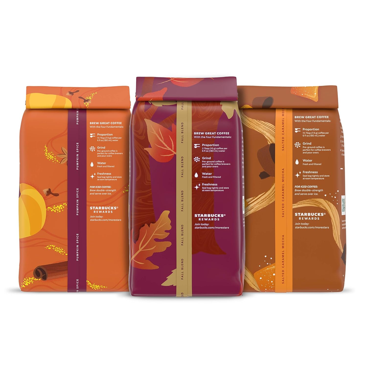 Starbucks Paquete de café molido de otoño, tostado medio y café con sabor natural, 100% arábica, edición limitada, 3 bolsas (32 onzas en total)