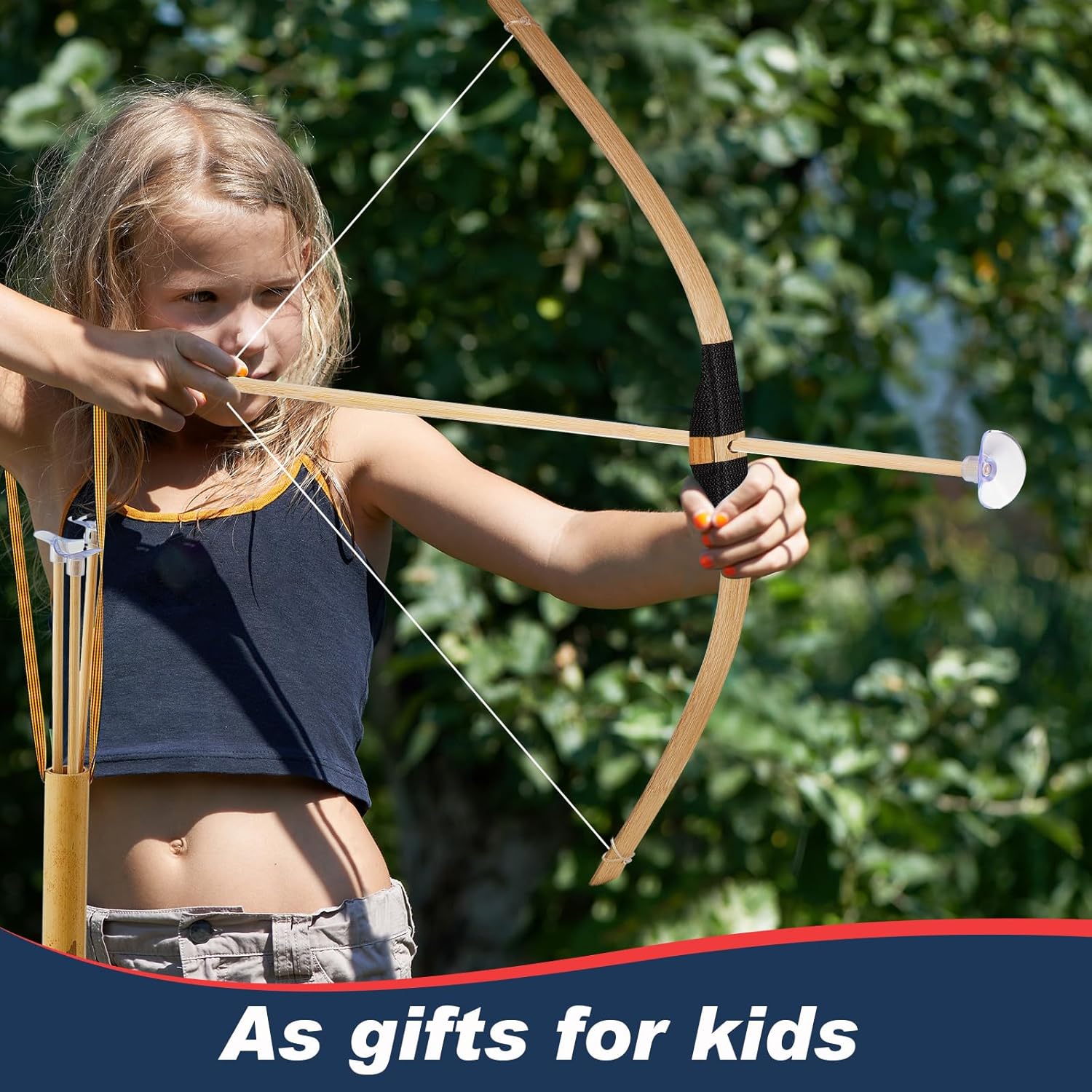 Juego de arco y flecha de madera para niños, incluye 4 lazos de madera, 12 flechas de madera con ventosas y 4 soportes para flechas para jugar al