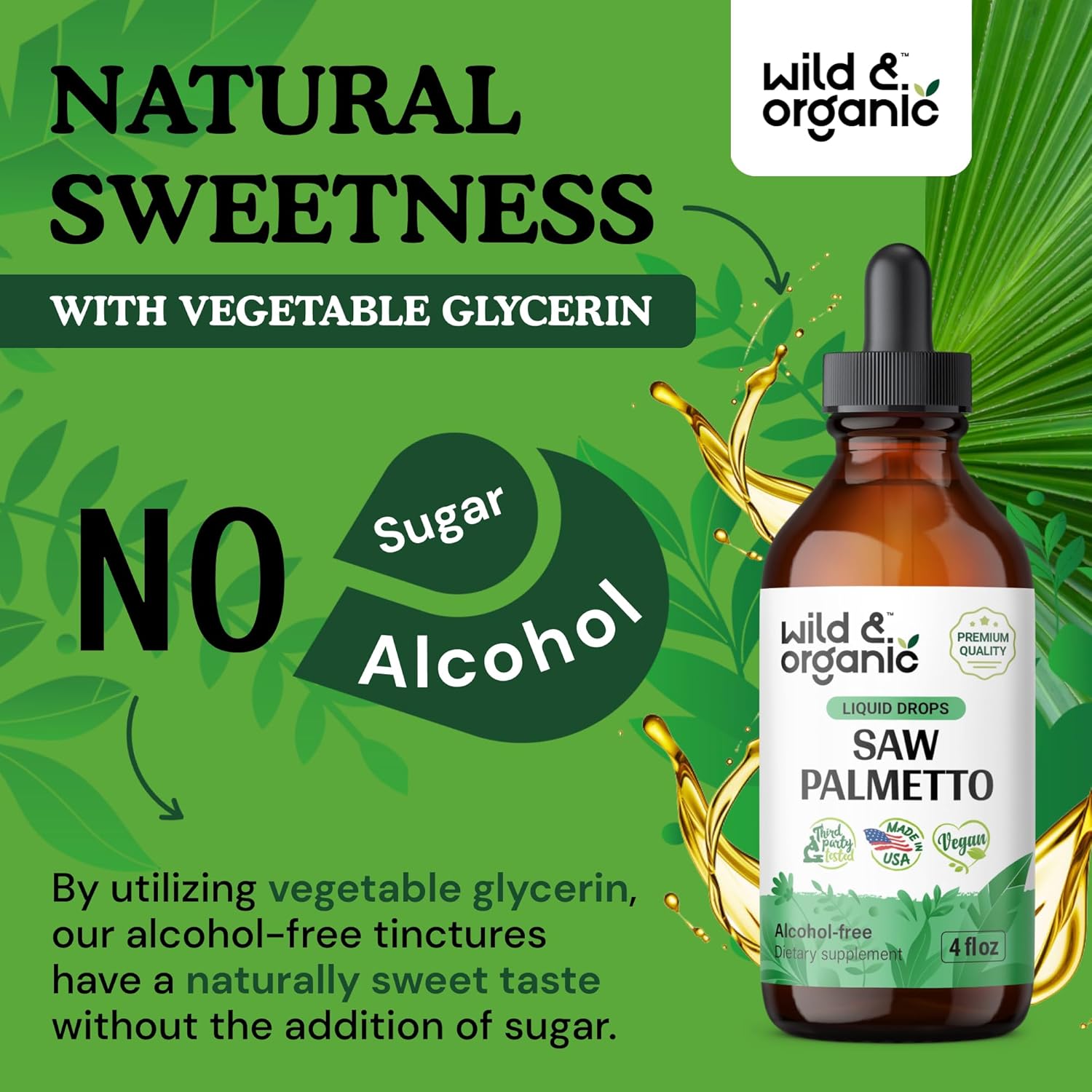 Suplemento de extracto líquido de Saw Palmetto para hombres y mujeres, tintura orgánica de palma enana americana, vegana, gotas sin alcohol, 4 onzas