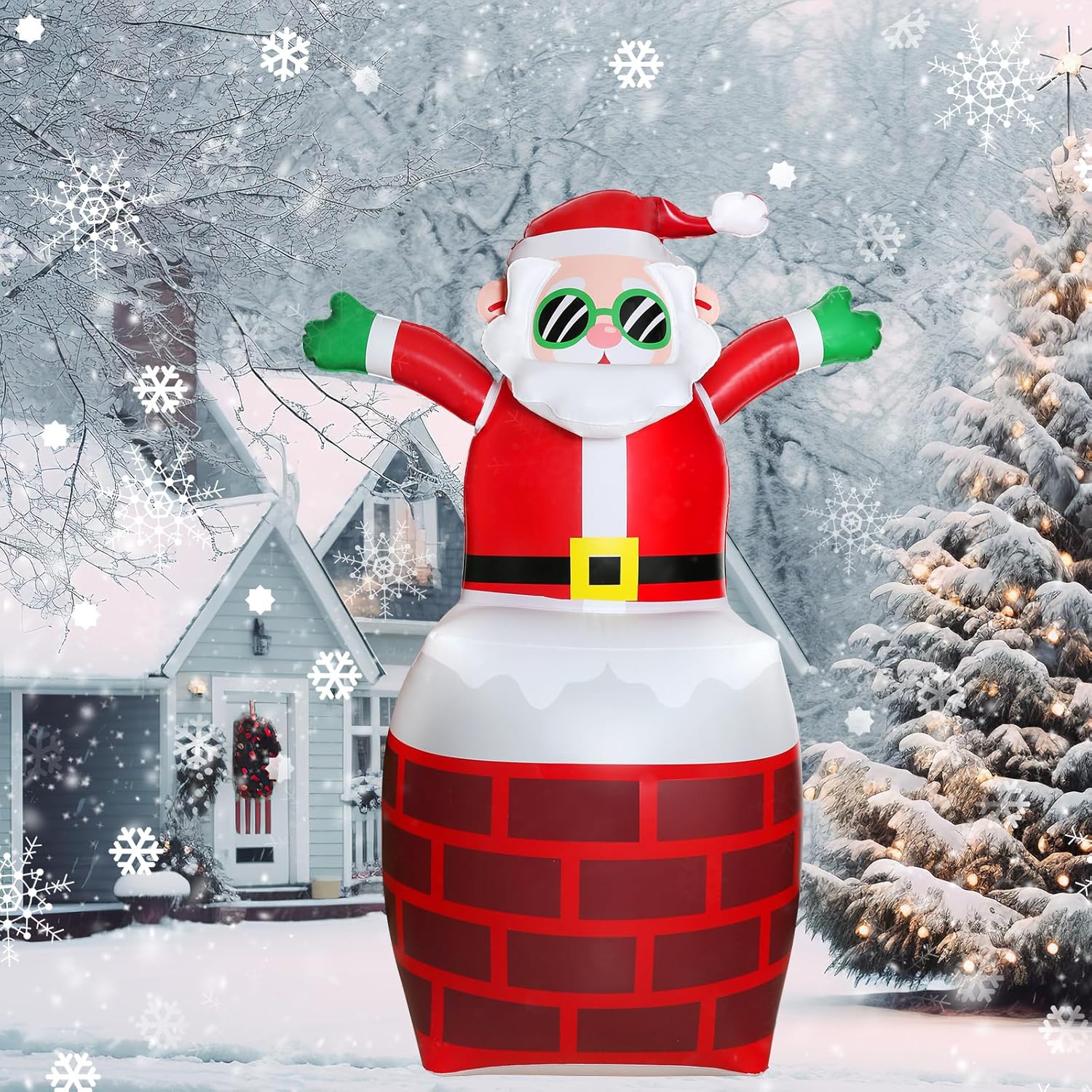 TOANEL Inflables de Navidad de PVC de 4.87 pies, decoraciones al aire libre, Papá Noel de pie en la chimenea LED, inflables inflables para