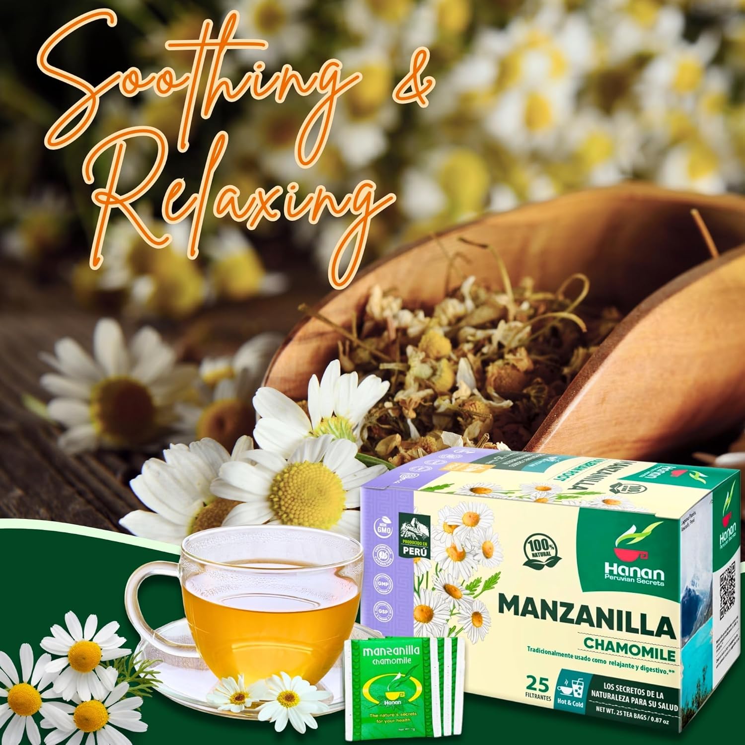 Té de manzanilla 25 Bolsitas de té de hierbas de Te De Manzanilla Té de manzanilla secado natural de Perú por Hanan