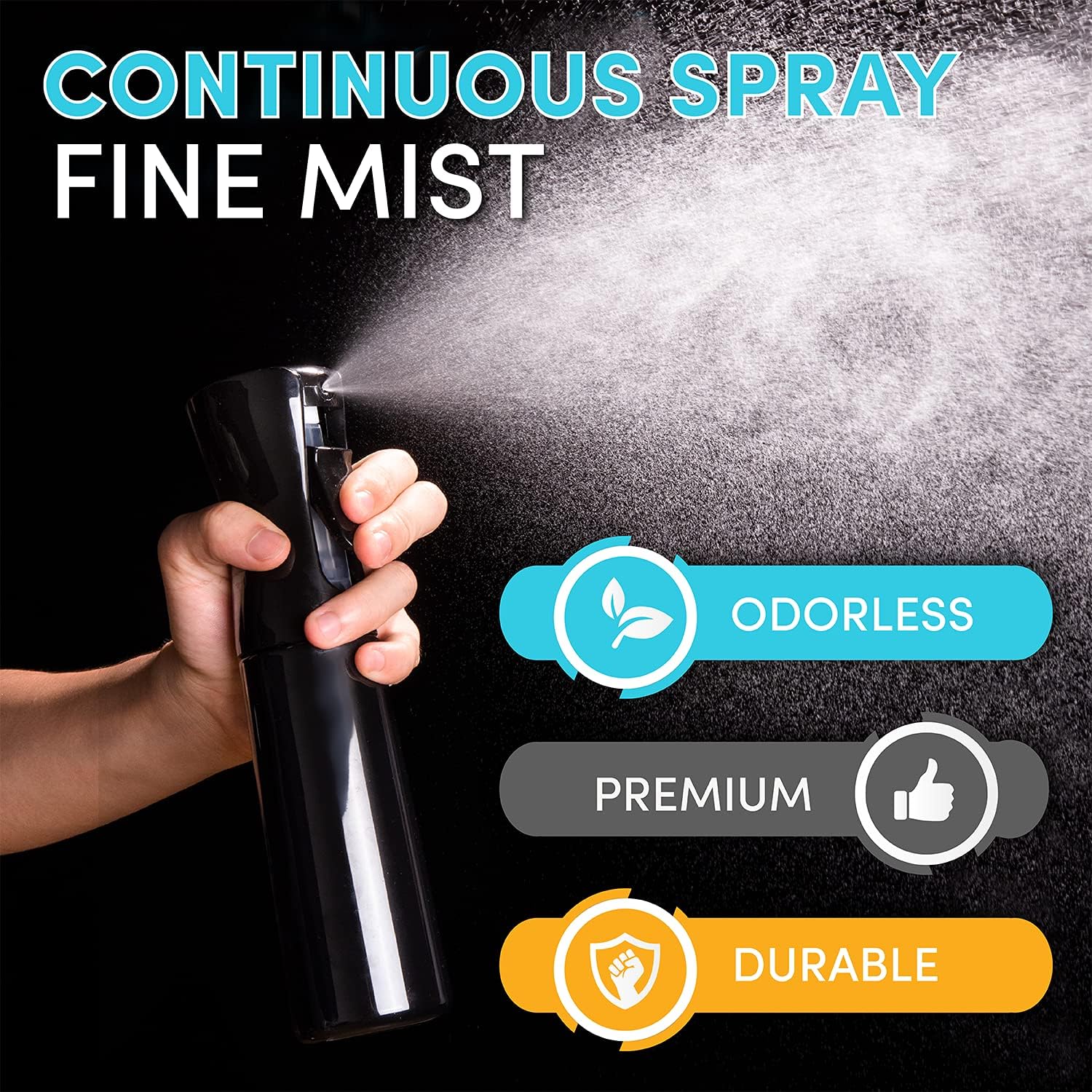 Hula Home Botella de spray vacía Mister (300 ml10.1 oz  Negro) continua ultra fina niebla para peinar el cabello, plantas, limpieza, salones,
