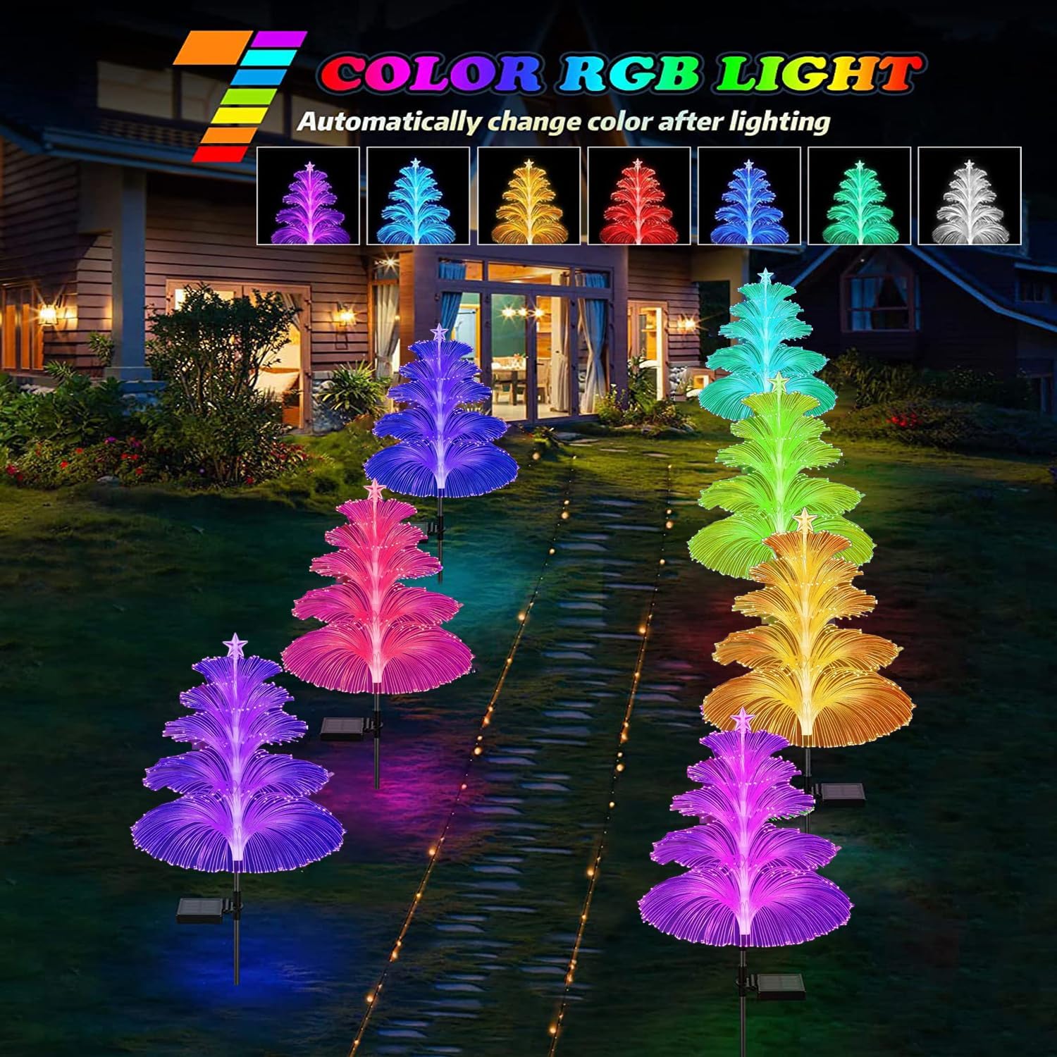 Luces solares de jardín, paquete de 6 luces solares mejoradas para exteriores, impermeables, 7 colores cambiantes, 5 capas, medusas y estrellas,