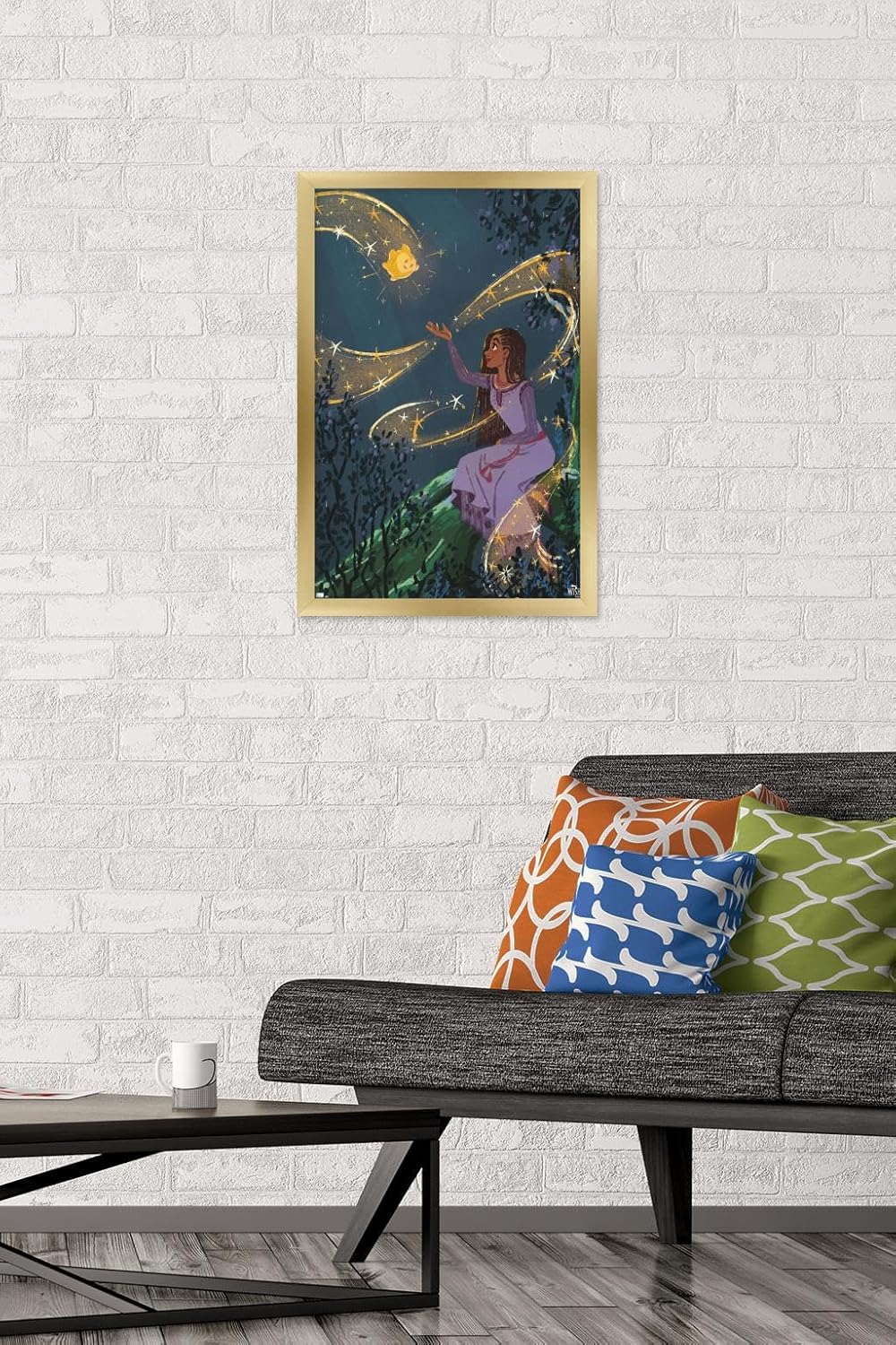 Trends International Disney Wish – Póster de collage 2 (Asha & Star), póster de pared, 14.72 x 22.37 pulgadas, versión enmarcada en oro