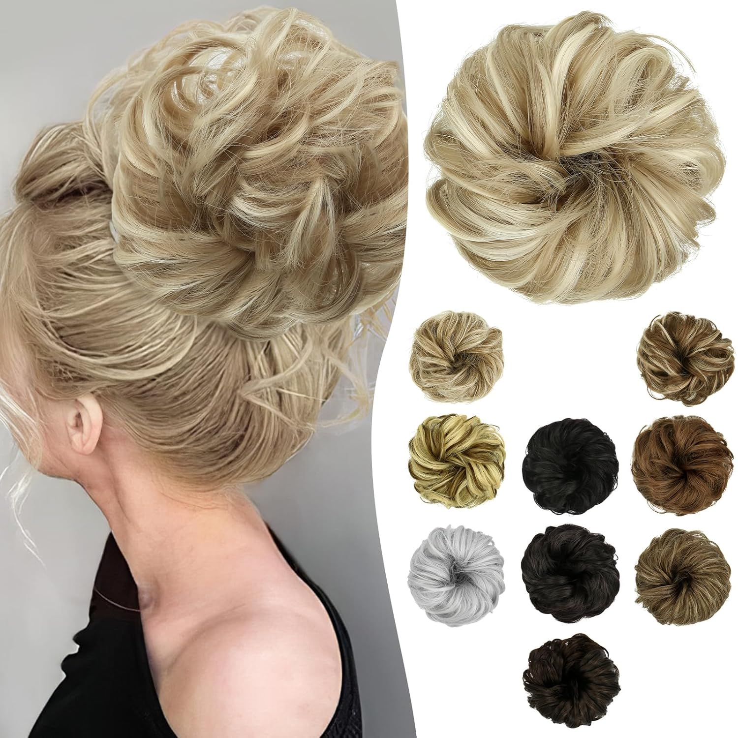 1PSC – Moño desordenado, moño falso, moño humano para mujer, moño desordenado, cola de caballo, extensiones de moño rizado para mujer, moño con clip