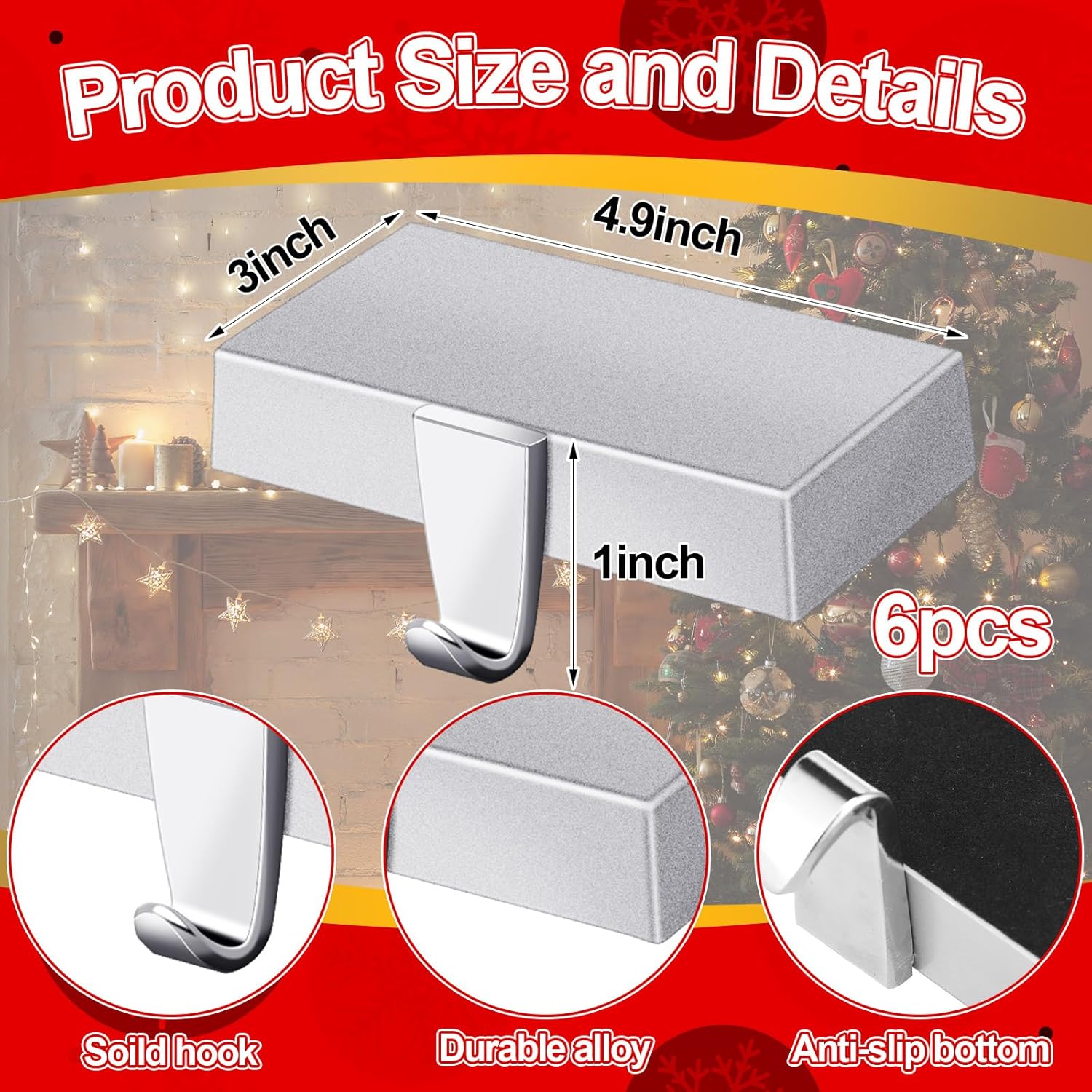 Soaoo 6 soportes para calcetines de Navidad, para mantel y mantel, para calcetines de Navidad, pesos pesados para calcetines de manto, bases para
