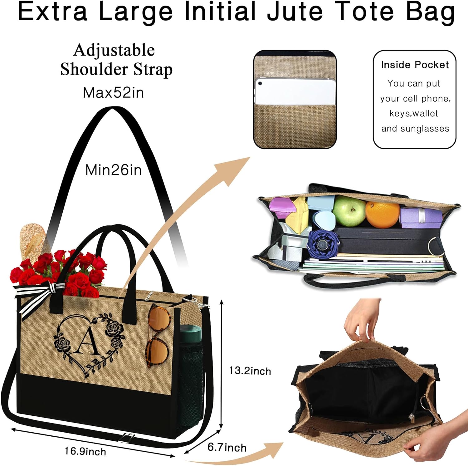Bolsa de yute para la playa con cremallera, artículos esenciales de viaje para mujeres, amigas, mujeres, cumpleaños, damas de honor, regalos