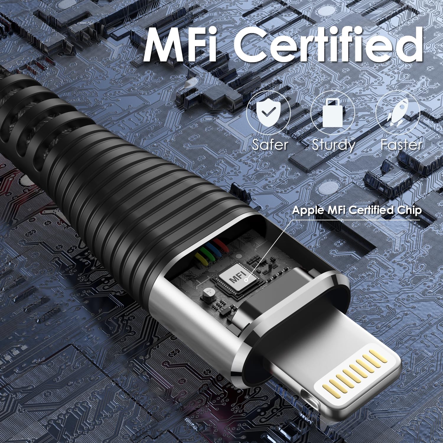 Cable de carga extra largo para iPhone de 15 pies, cable USB A a Lightning certificado MFi de Apple, cable trenzado de carga rápida compatible con