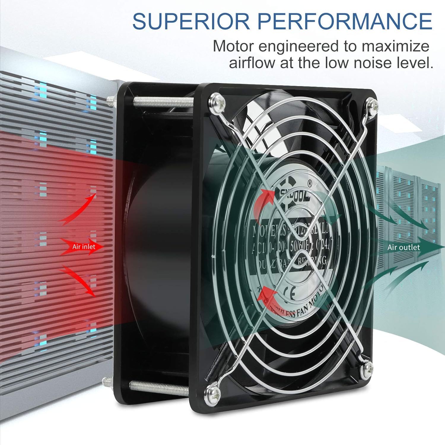 Ventilador de refrigeración axial de 4.7 in, CA 115 V 120 V 4.724 in x 1.496 in de alta velocidad CFM con cable de alimentación de interruptor, para