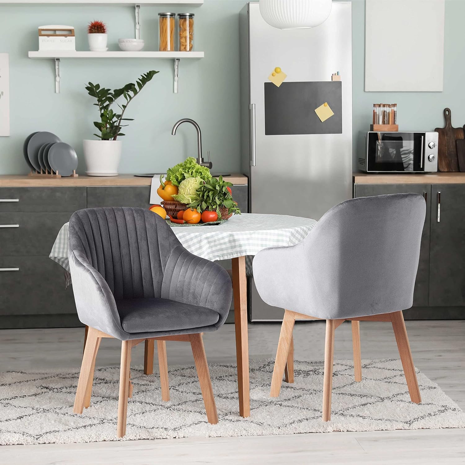 Juego de 2 sillas de terciopelo con acento moderno, con reposabrazos tapizados, para comedor, sala de estar, cocina, color gris