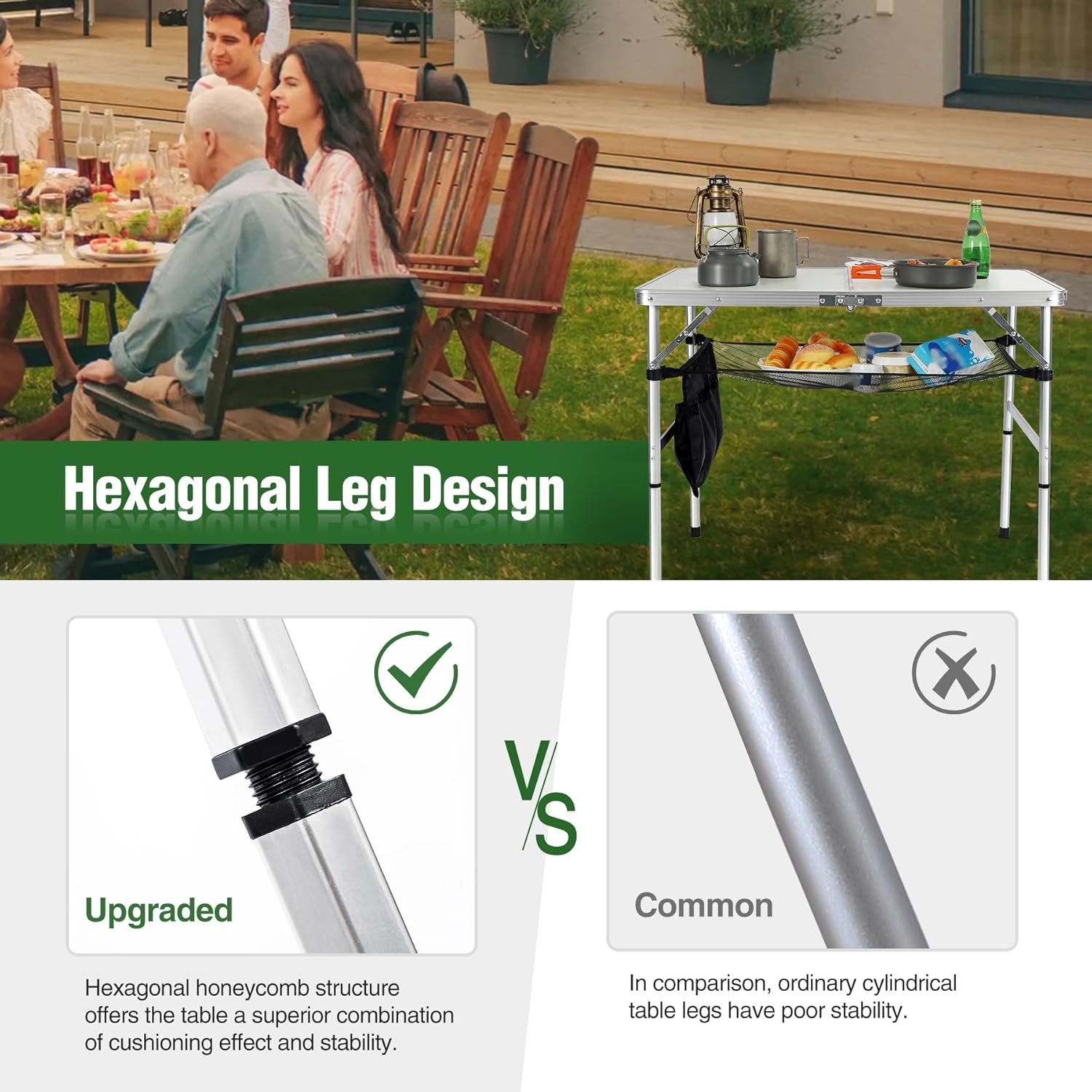 RedSwing Mesa plegable de 3 pies de altura ajustable, ligera y portátil, patas hexagonales de aluminio, mesa de campamento con capa de malla, 36 x