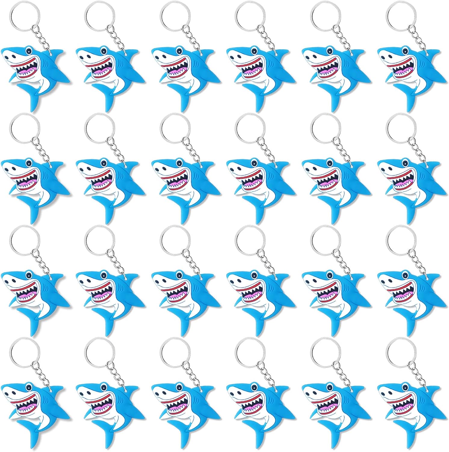 Paquete de 24 llaveros de tiburón para decoración de fiesta para invitados, fiesta de mundo submarino, cumpleaños de niños, fiesta de verano,