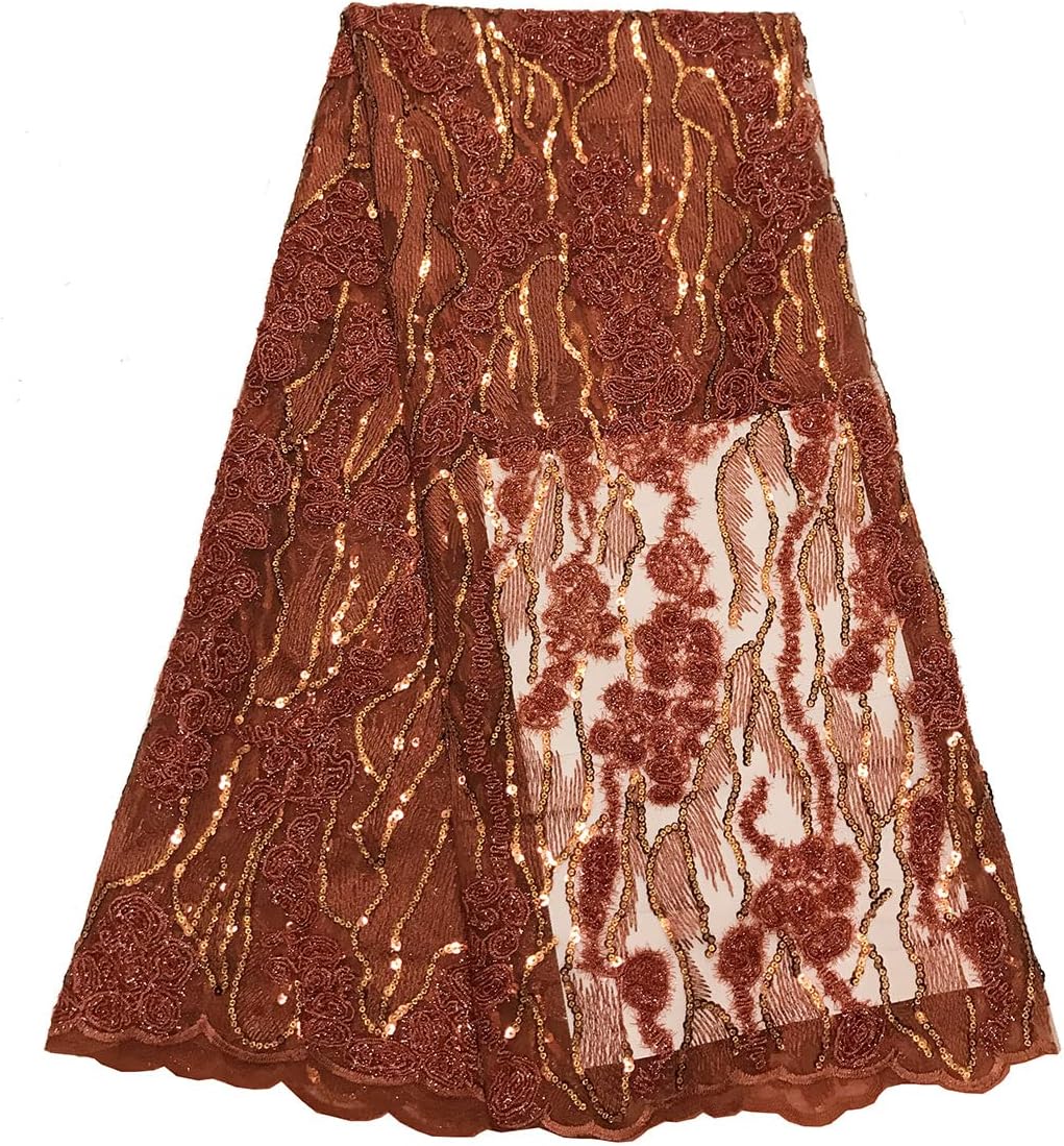 Tngan Tela de encaje de lentejuelas elegante bordado floral africano encaje purpurina nigeriana tul red para coser vestido de novia, 5 yardas, azul