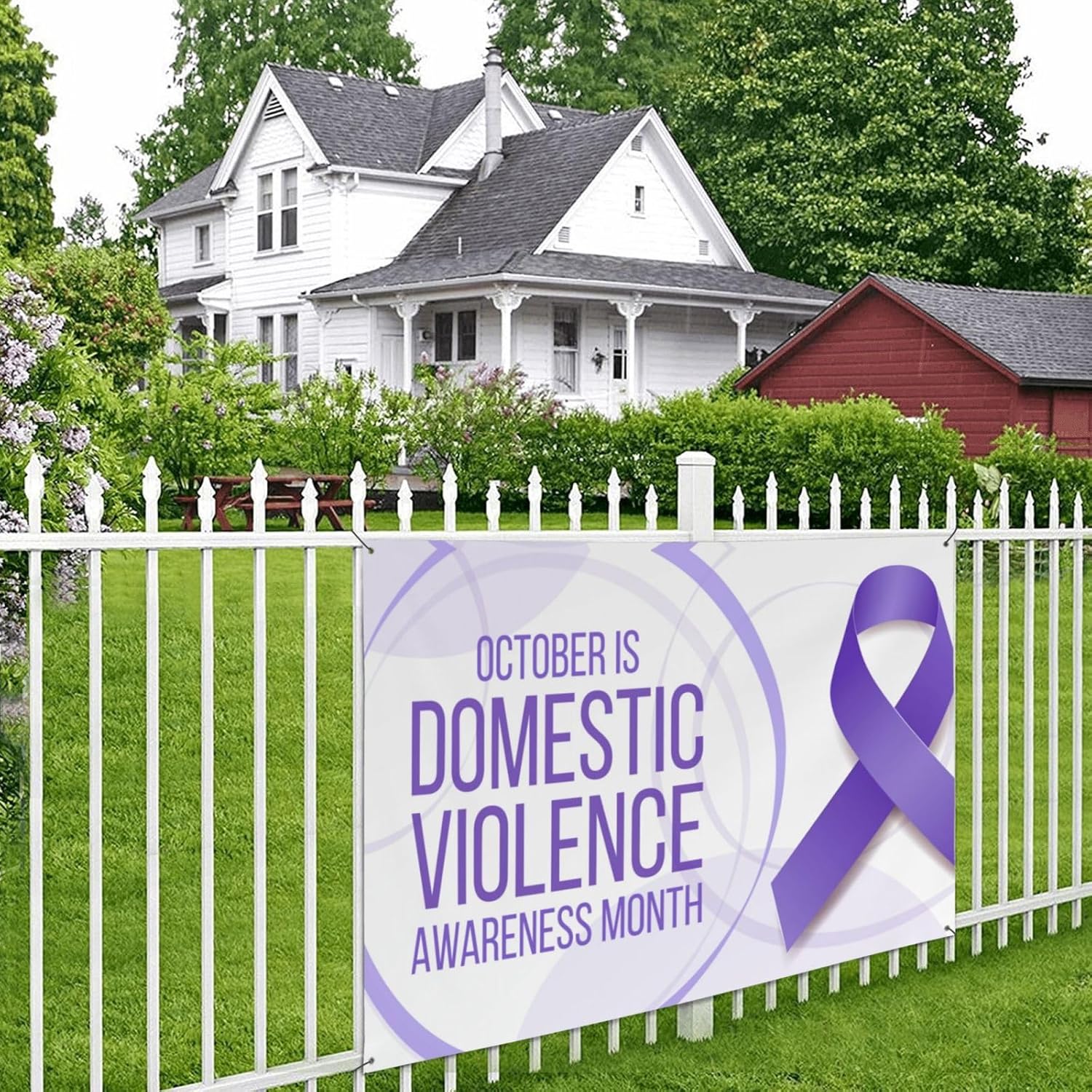Mes de concientización sobre la violencia doméstica, pancarta de fondo de cinta morada, decoración de vacaciones, fondo de cabina de fotos,