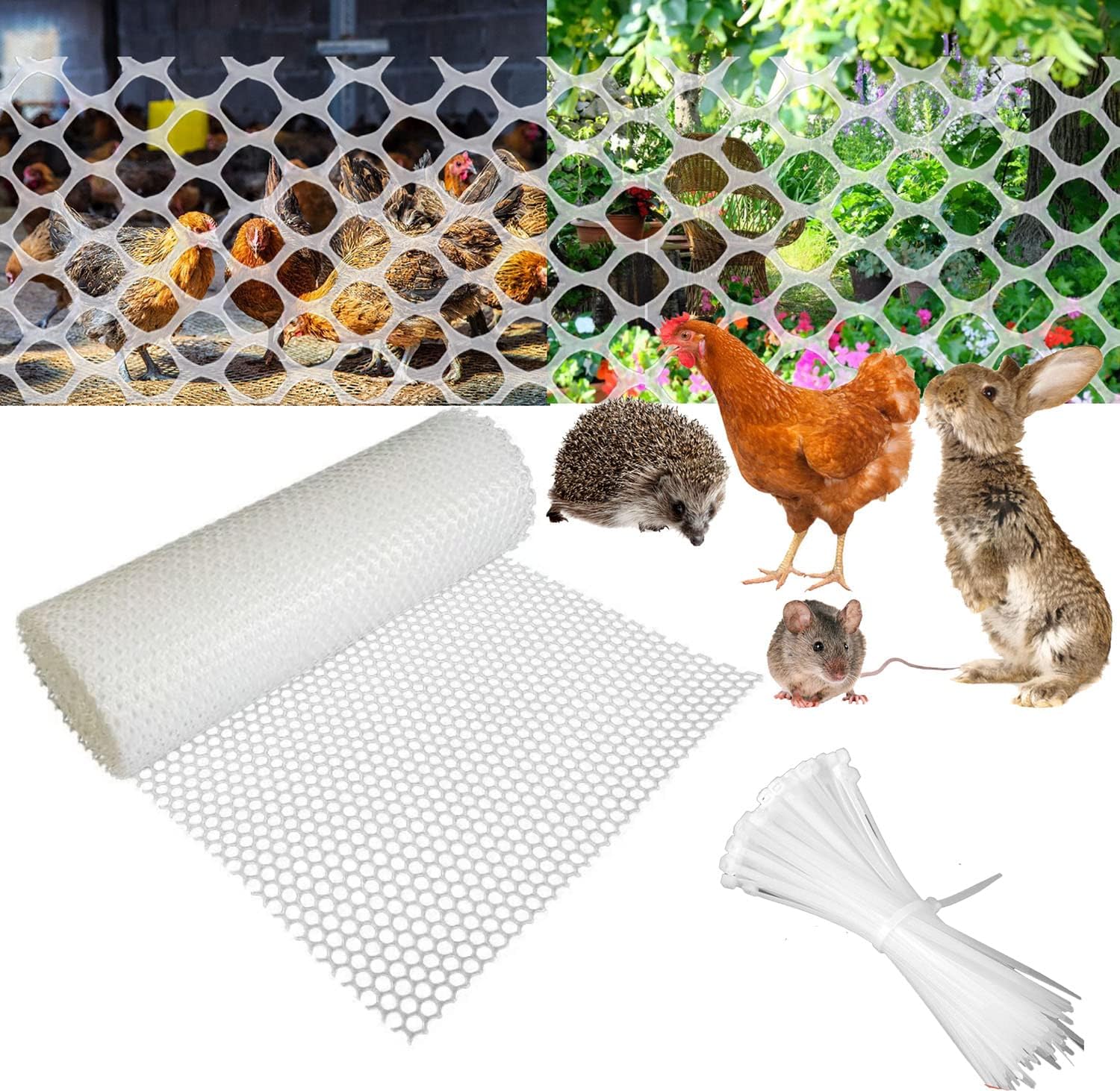 Malla de alambre de plástico blanco de 15.7 pulgadas x 10 pies, malla hexagonal de plástico para pollo, valla de malla de plástico mejorada para