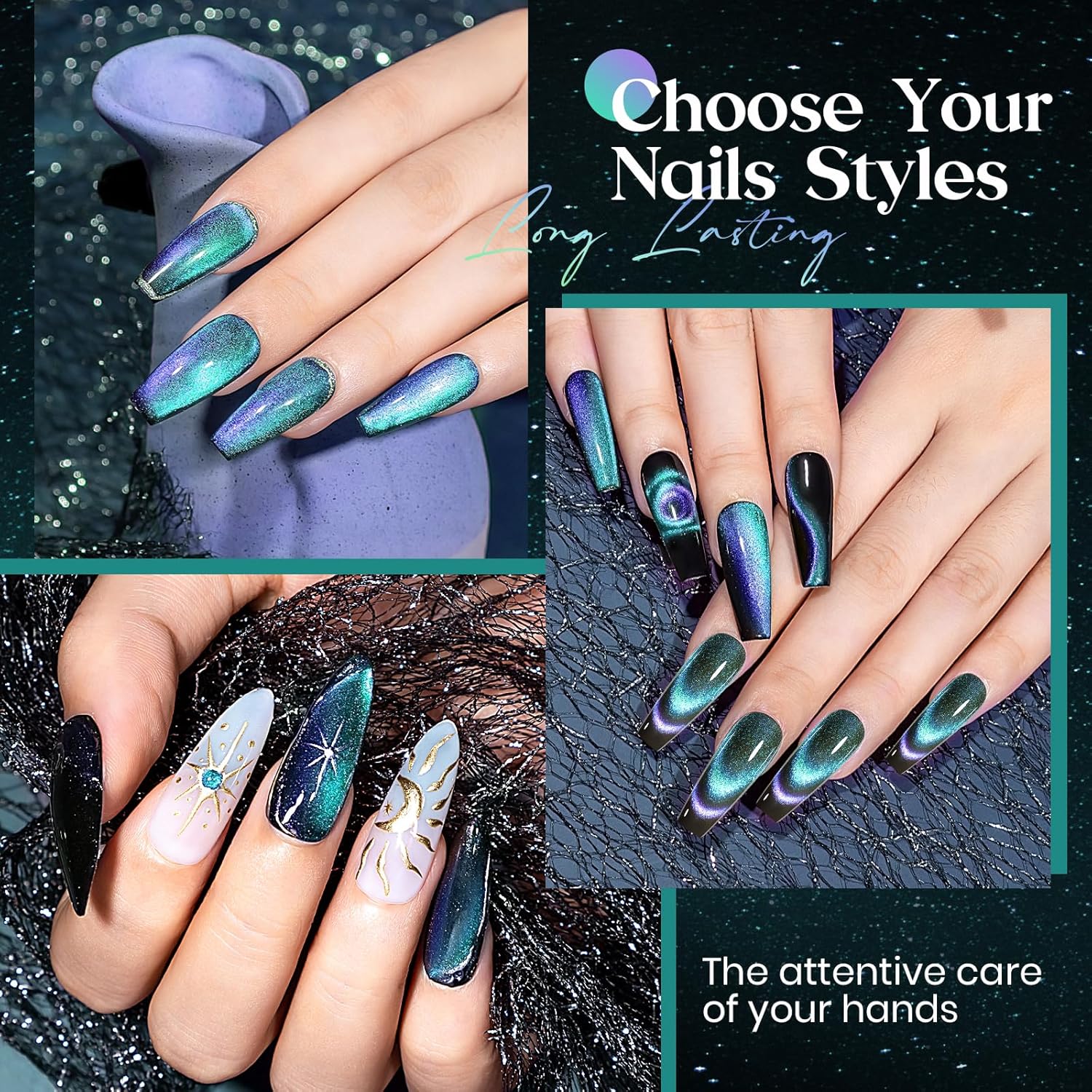 MIZHSE Chameleon – Esmalte de gel 9D de ojo de gato, 0.3 onzas líquidas, gel magnético holográfico de ojo de gato, galaxia holográfica, juego de