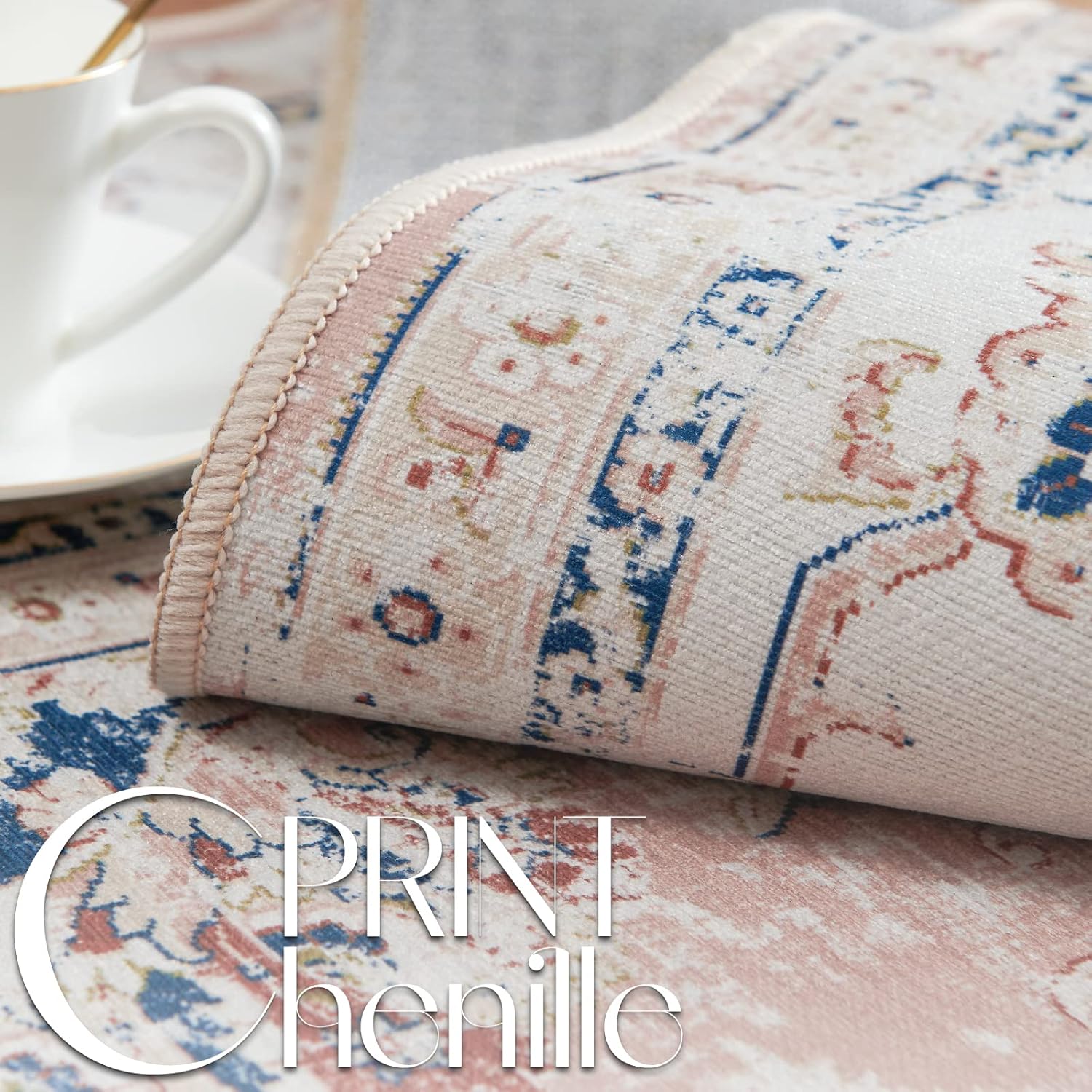 jinchan Alfombra de área de 6 x 9 pies, lavable, estilo bohemio, con estampado floral rosa, alfombra grande para interiores, suave, envejecida,