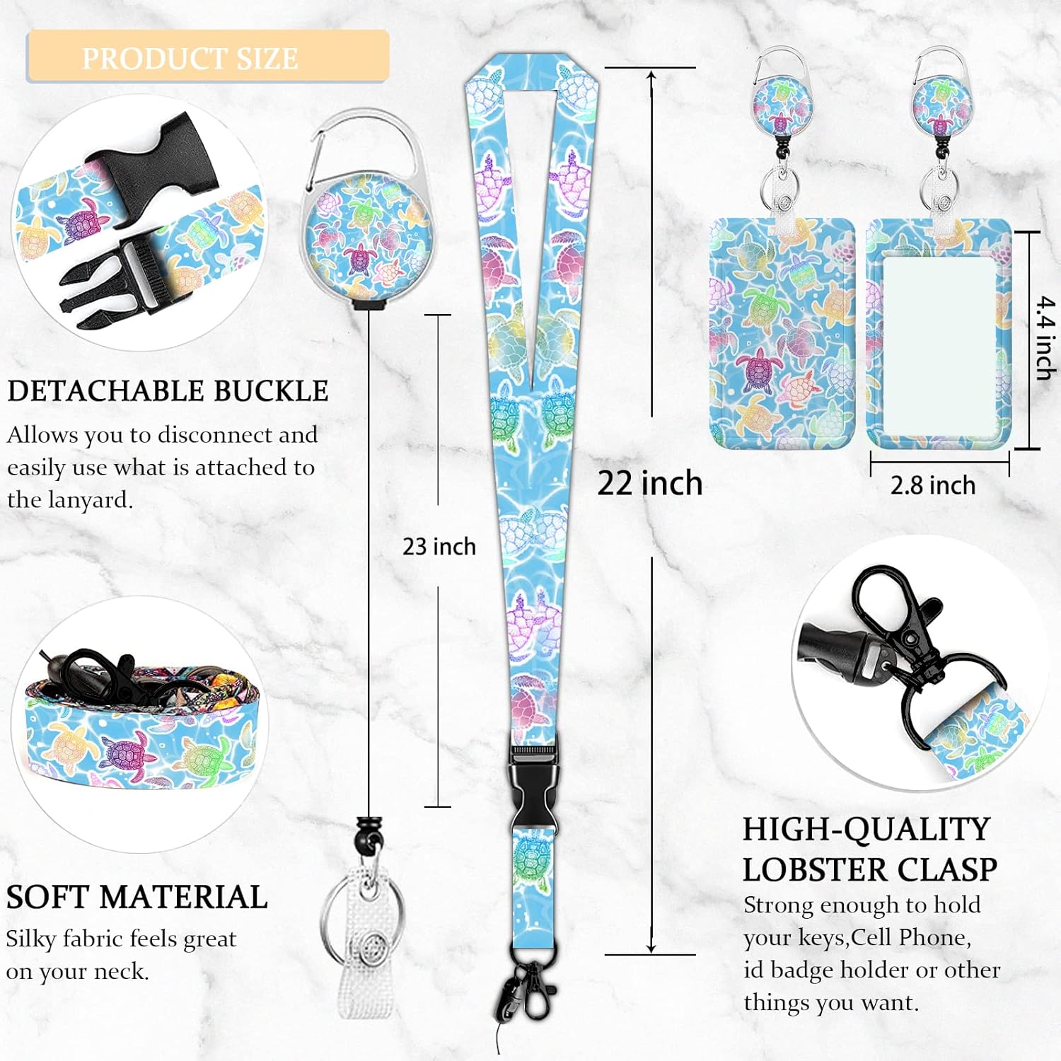 Soporte para insignia de tortuga marina con cordón, cordones para insignias de identificación para mujeres, lindo carrete de insignia retráctil,