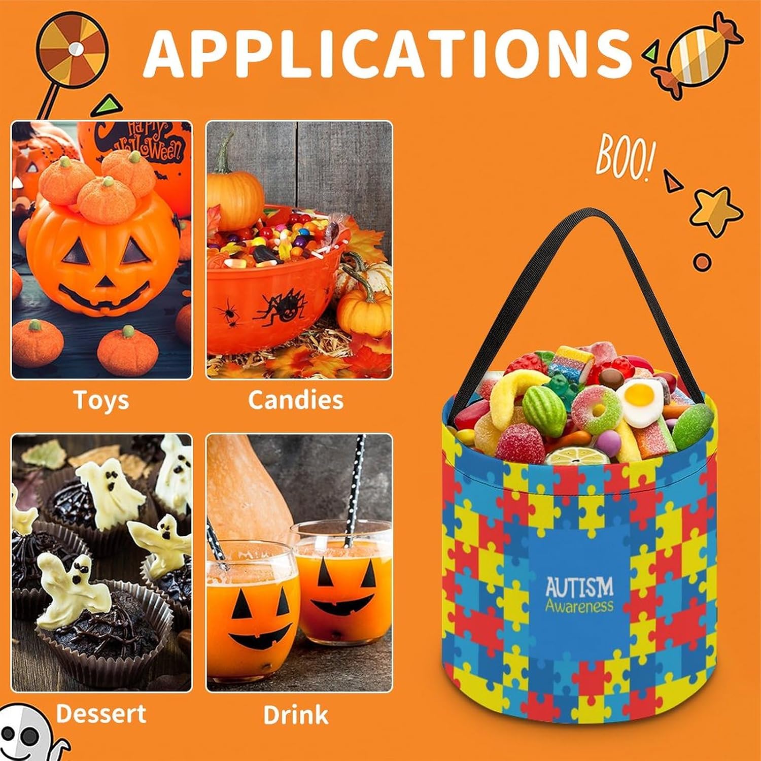 Cesta de dulces para niños, para concientización sobre el autismo, para Halloween, fiesta, decoración del hogar