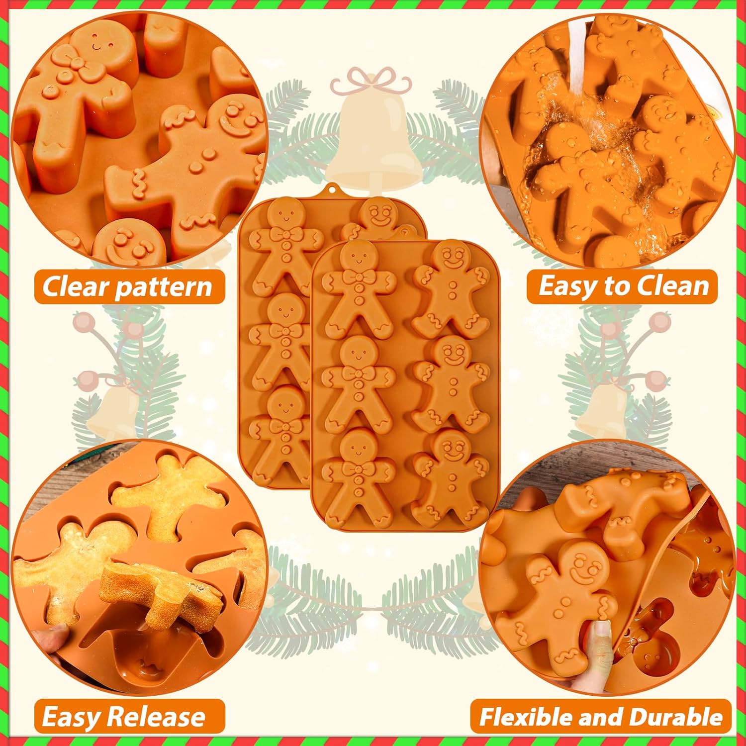 Webake Molde de silicona para hombre de jengibre, 6 cavidades con forma de hombre de jengibre para pasteles, jabón, gelatina, galletas (paquete de 2)