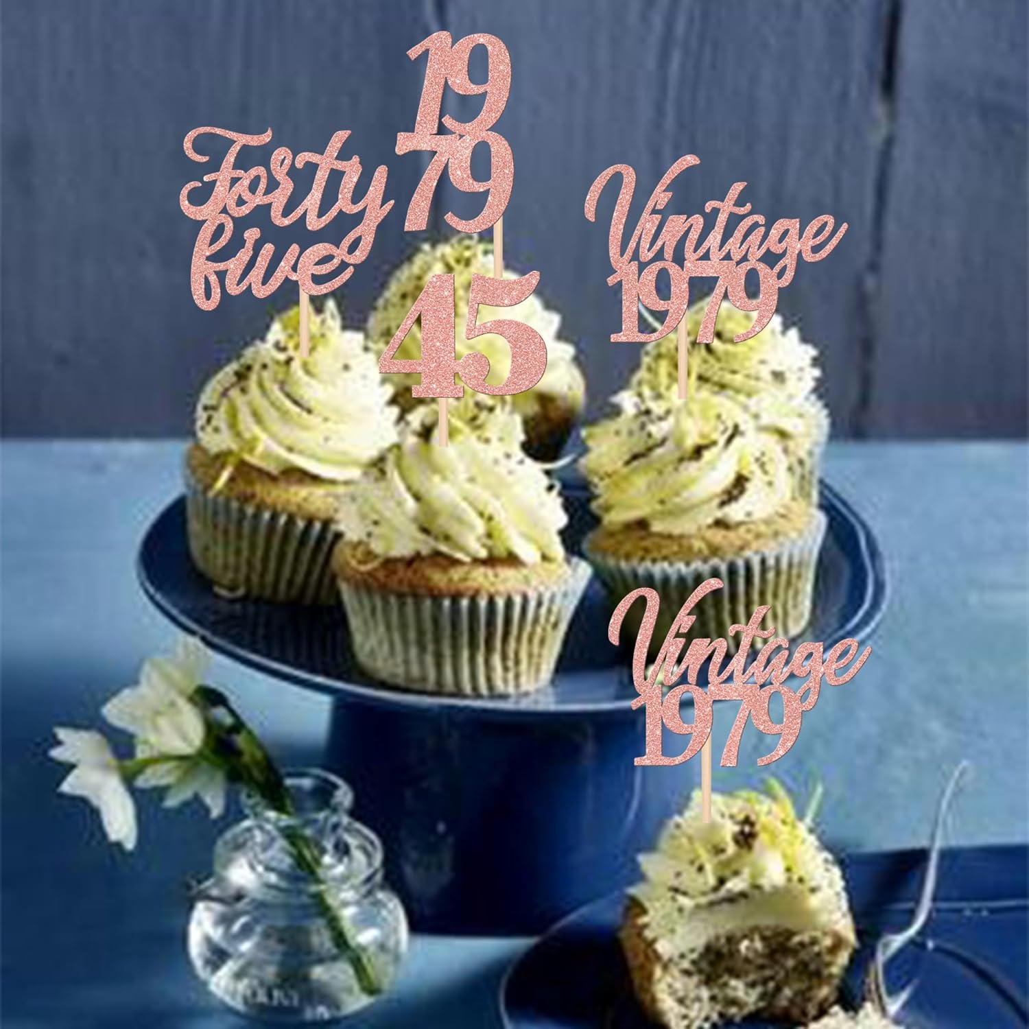 24 piezas de decoración para cupcakes con purpurina vintage de 1978, 45 saludos a 45 fabulosas decoraciones para tartas para cumpleaños de 45 años,