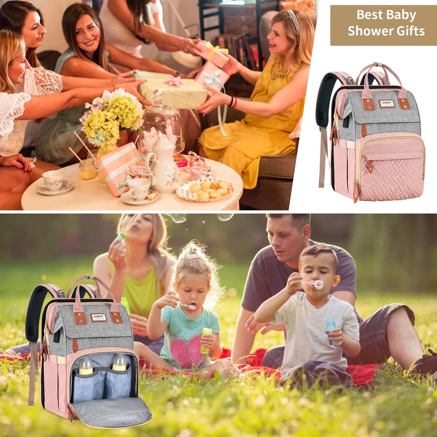 Mochila para pañales, bolsa de pañales de viaje grande multifunción con cambiador y puerto de carga USB para mamás papás, bolsa de bebé unisex