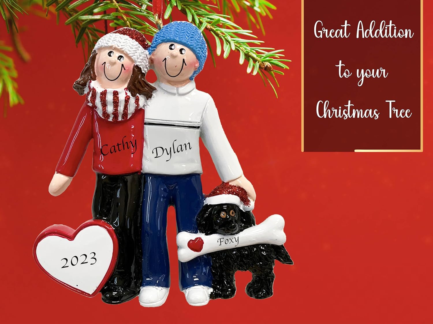 Adorno de Navidad personalizado para pareja con perro 2023  Familia de 2 con decoración de árbol de Navidad para cachorros, nuestra primera Navidad