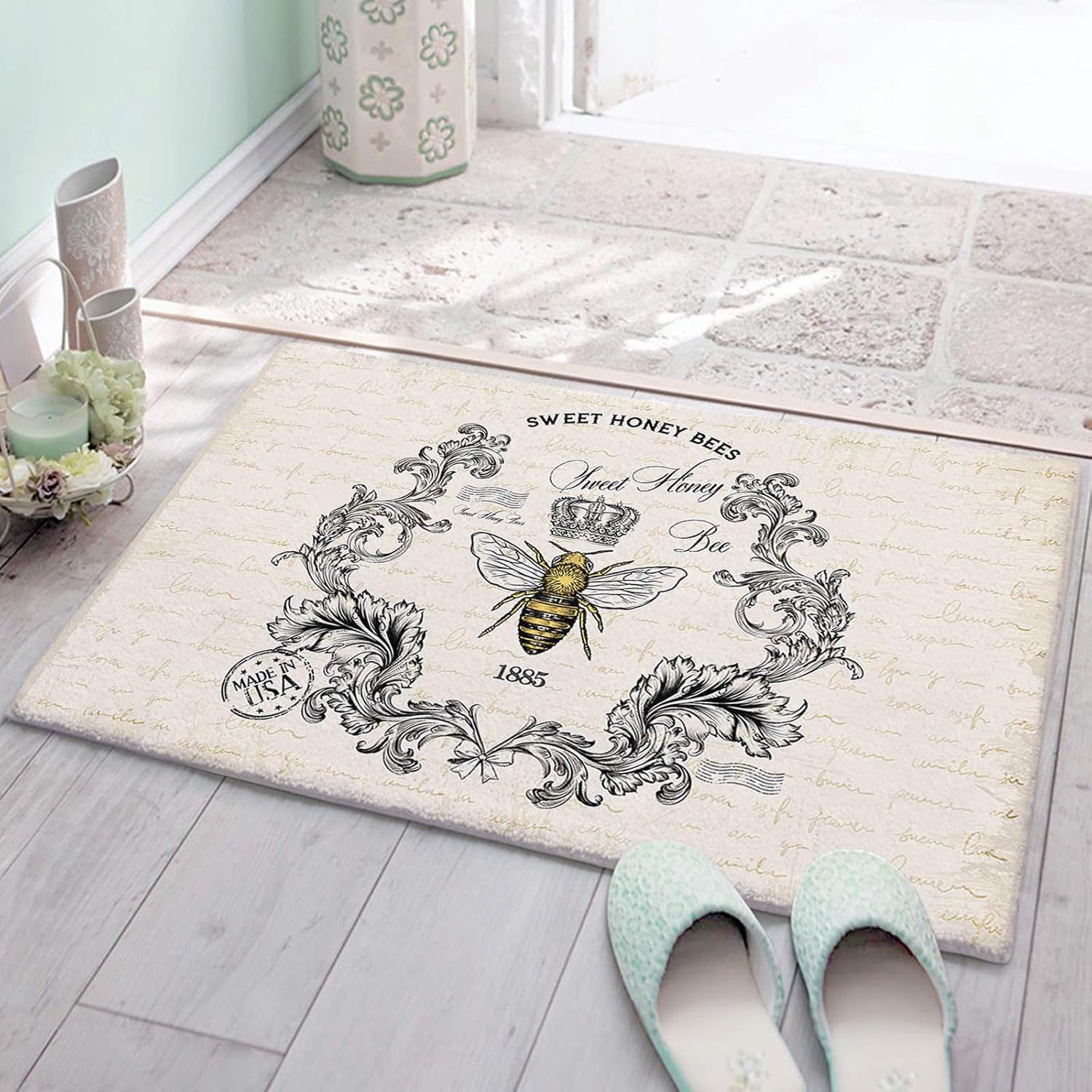 Alfombra de baño con estampado floral vintage de abeja dulce miel, absorbente, antideslizante, de microfibra suave, peluda, para ducha, 16 x 24