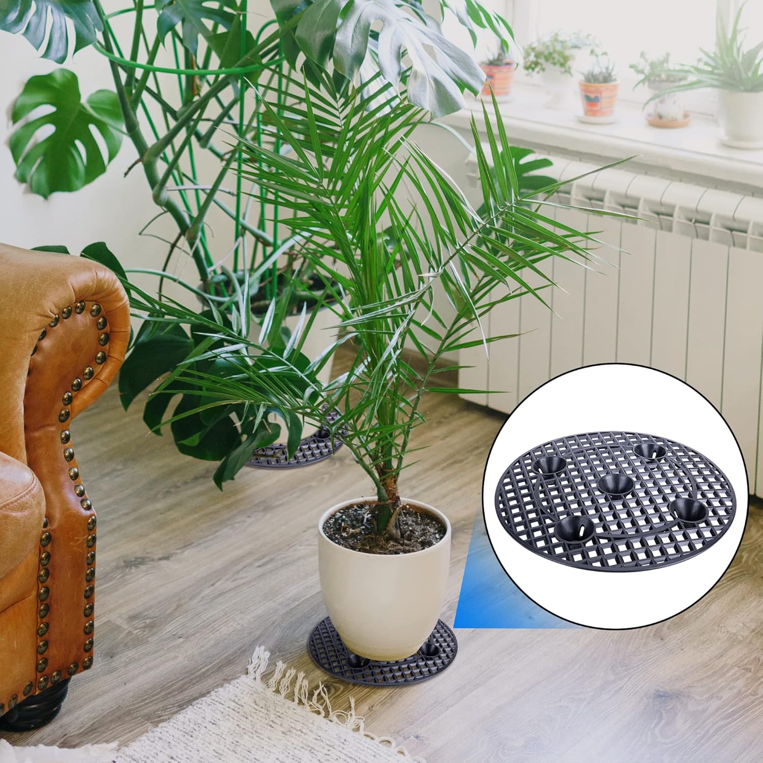 8 elevadores de macetas a nivel de plantas, soportes para plantas, platillo de maceta de 12 pulgadas para evitar la pudrición y daños en patio y