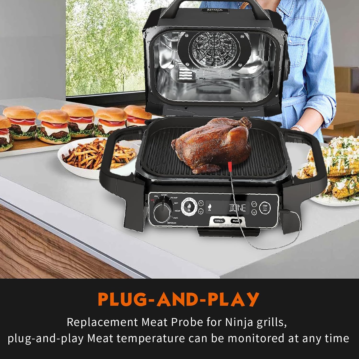 Termómetro de repuesto para sonda de carne Ninja OG751 Woodfire Pro para parrilla y ahumador para exteriores, compatible con Ninja OG700 Series adn