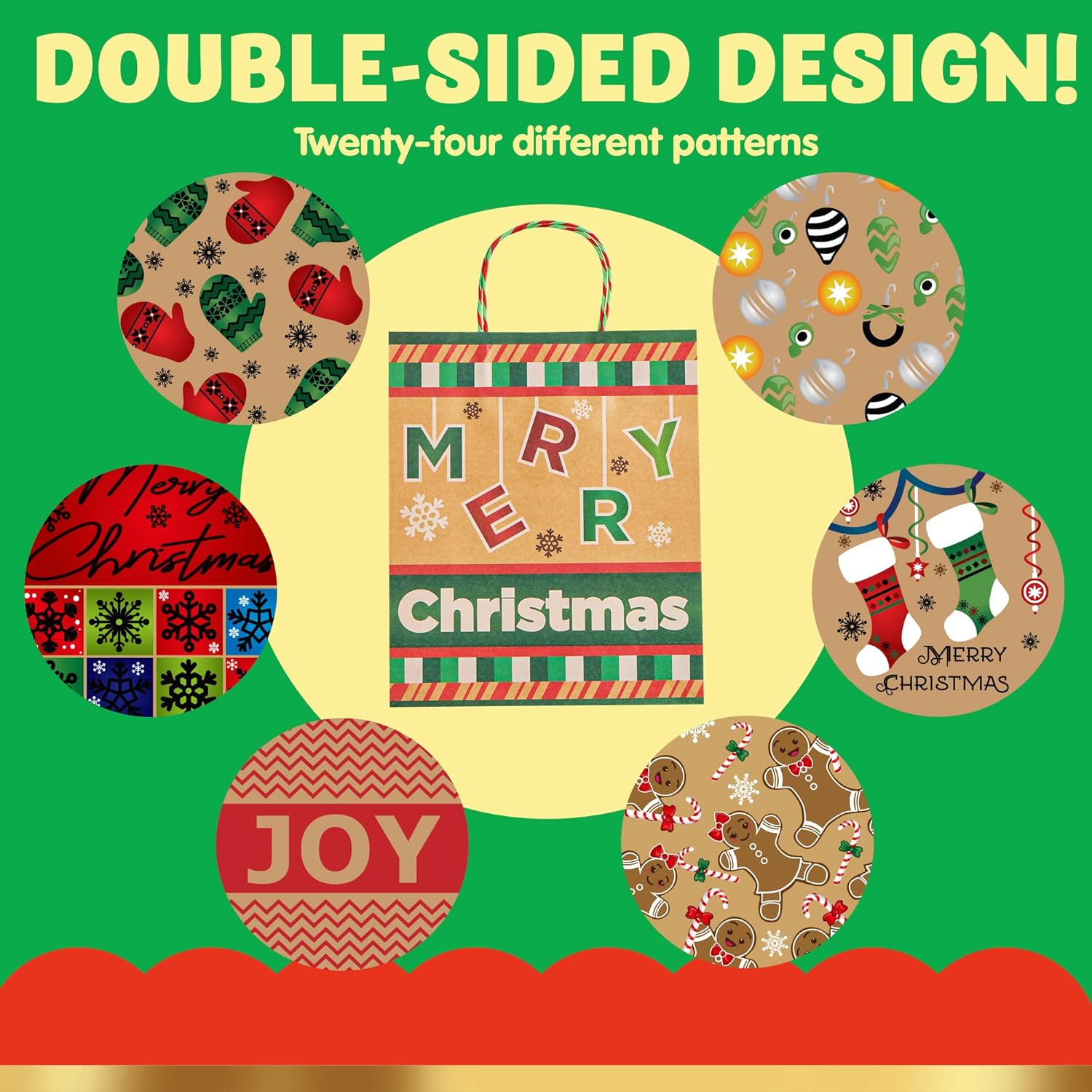 JOYIN 24 bolsas de regalo de papel de estraza de papel de estraza de Navidad de varios tamaños con asas de cordel para decoración de regalo de