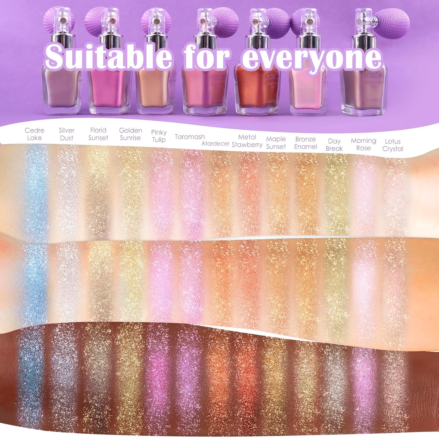 Yosca Espray en polvo iluminador, 0.7 fl oz (0.7 fl oz), polvo brillante de grado cosmético, brillo dorado, iluminador brillante, maquillaje,