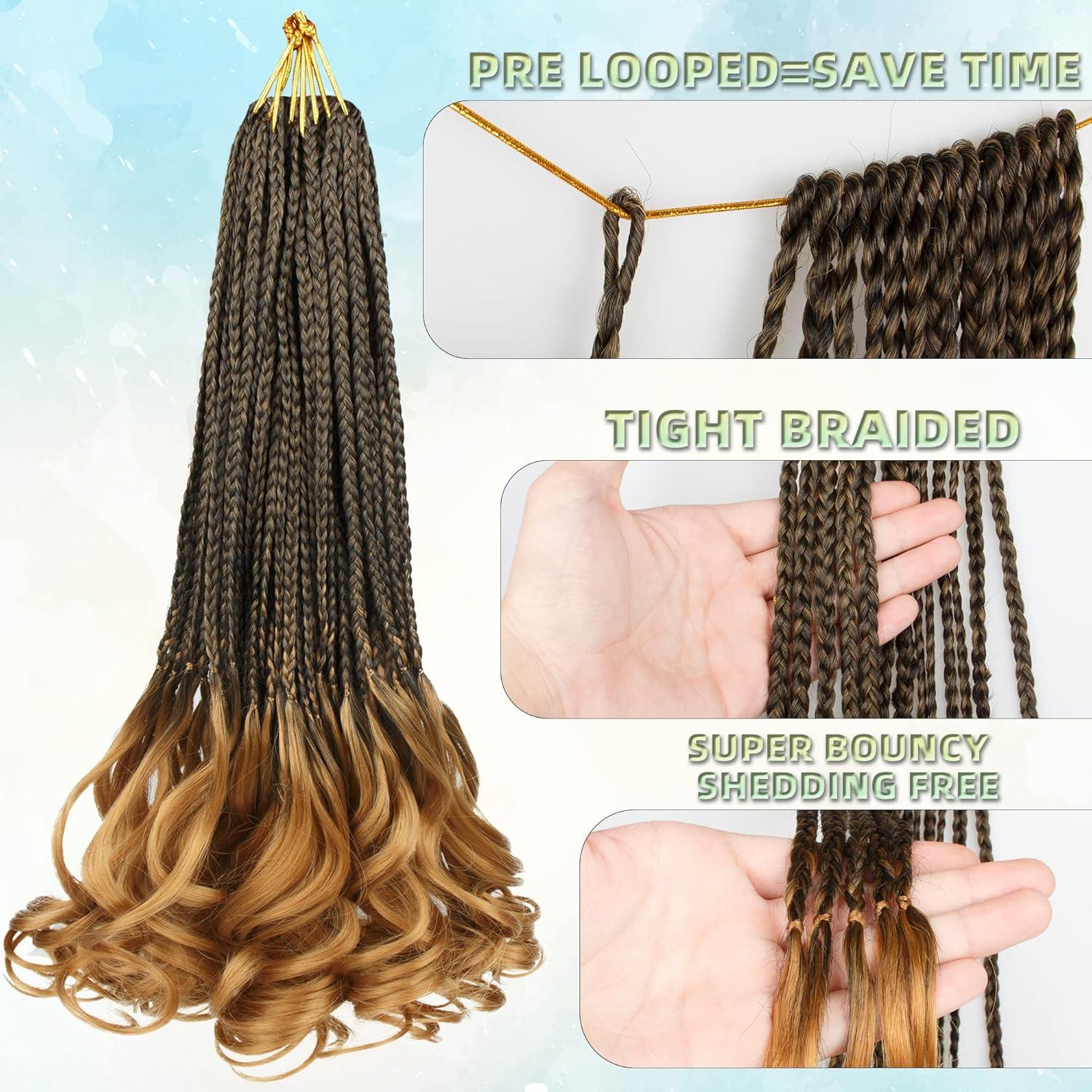 Paquete de 8 trenzas de ganchillo rizadas francesas para mujeres de color, 18 pulgadas, paquete de 8 trenzas de caja diosa, extensiones de cabello