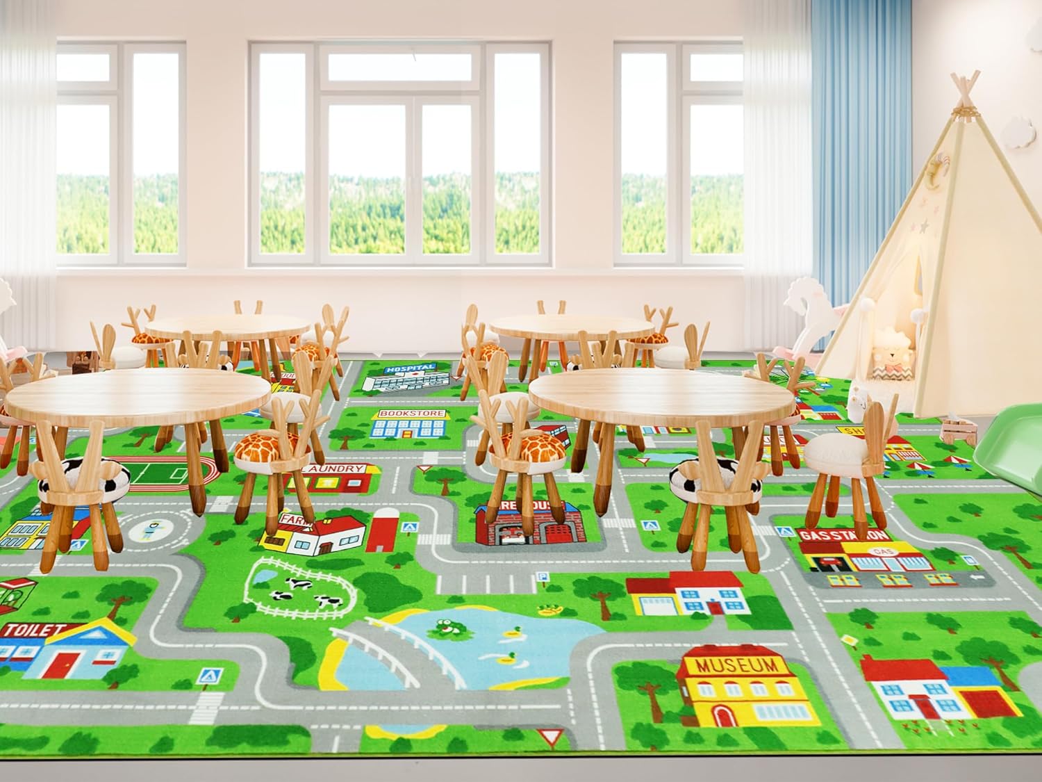 VSIWB Kids Carpet Playmat Car Rug 6’6” x 9’8” Educational Road Traffic Carpet Fun City Life Map Kids Car Rug Non Slip Play Carpet for Children