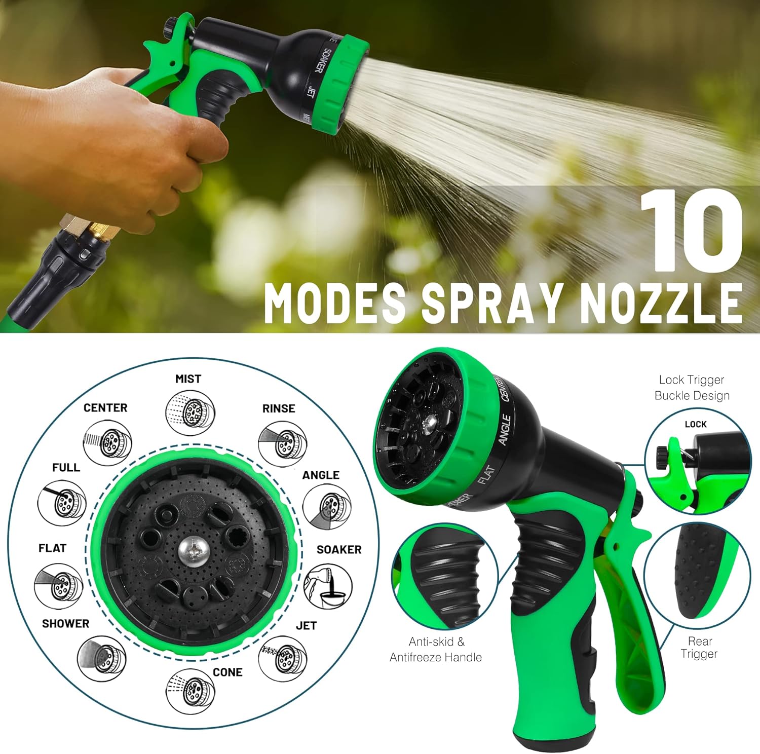 Manguera de jardín expandible de 50 pies con núcleo de látex de 4 capas y accesorios de latón macizo de 34 pulgadas, tubo de manguera de agua