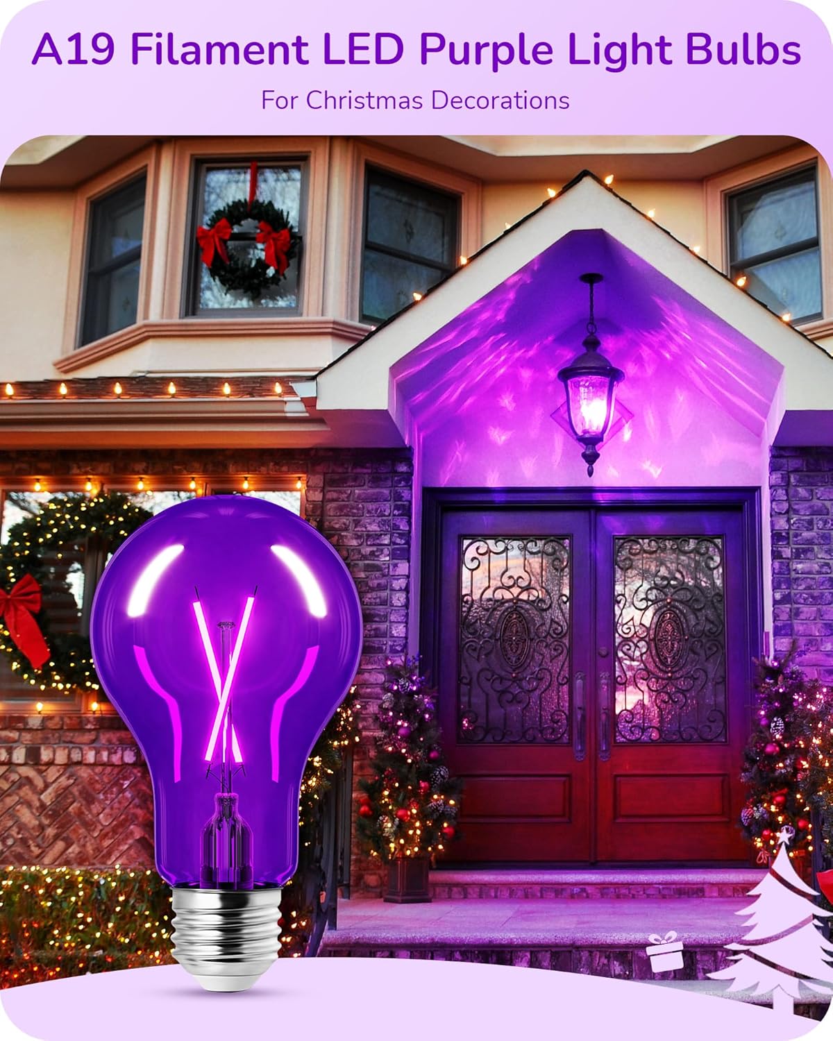 EDISHINE Paquete de 4 bombillas moradas, 8 W A19 regulables, bombilla LED púrpura para Halloween, Navidad, iluminación del hogar, decoración de bar